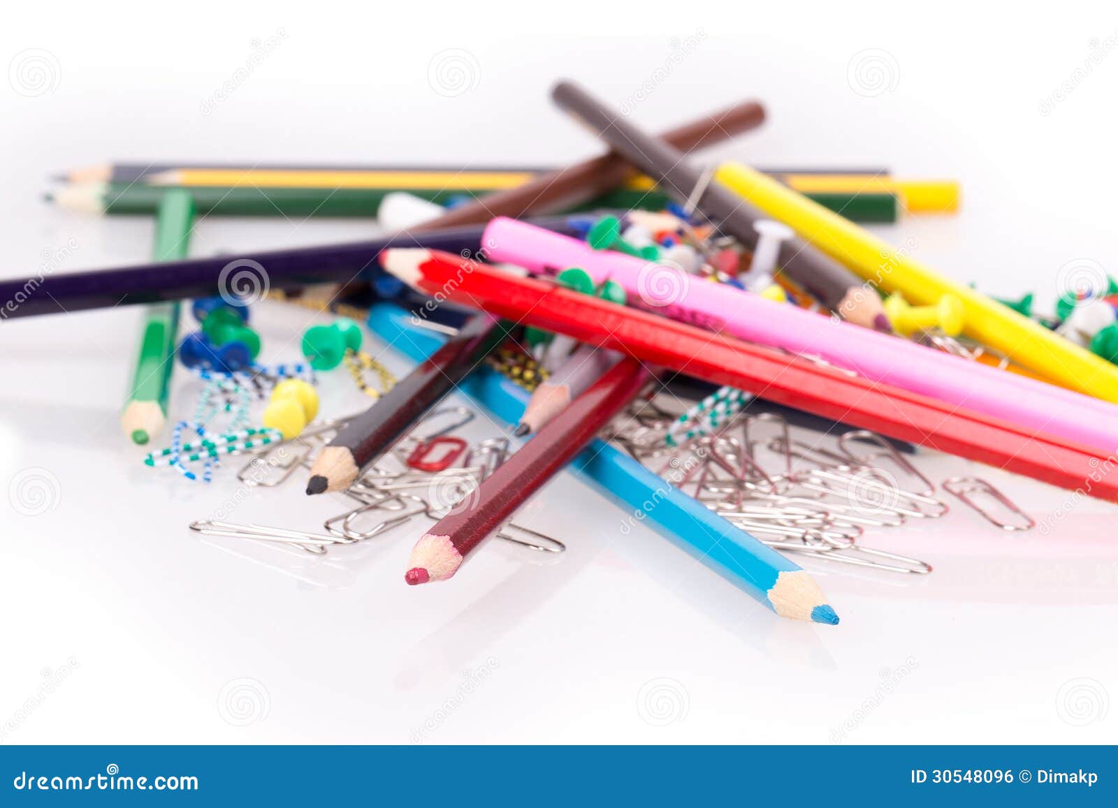 Colored Pencils, Paper Clips Stock Photo Image of objects, office 30548096