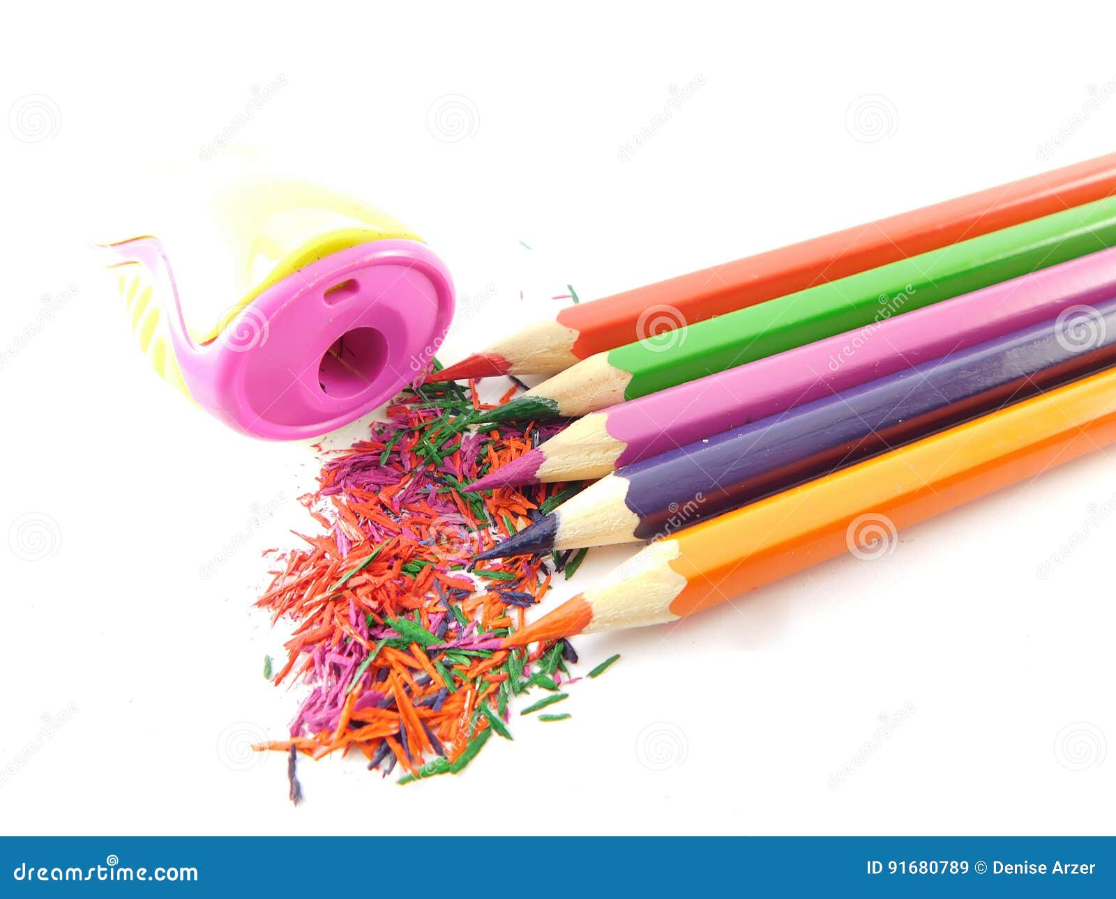 Colored Pencils with Pencil Sharpener and Dust. Stock Image Image of