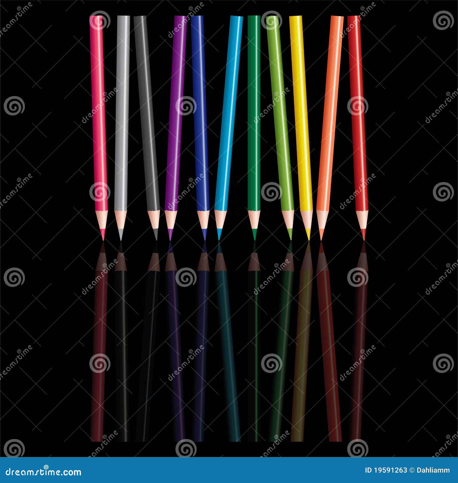 Colored Pencils with Reflection Stock Vector Illustration of bright, rainbow 19591263