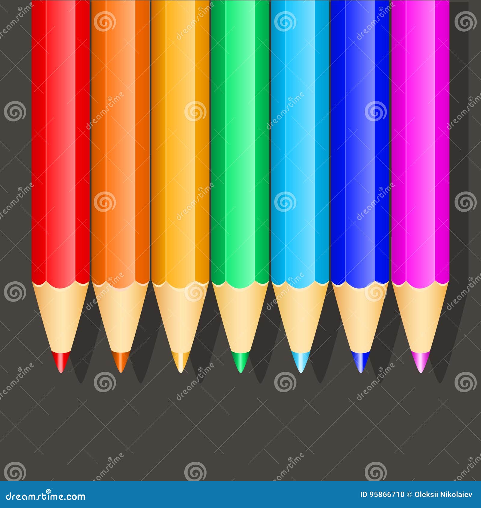 Colored Pencils Set. Colors of Rainbow. Vector Illustrations. Stock