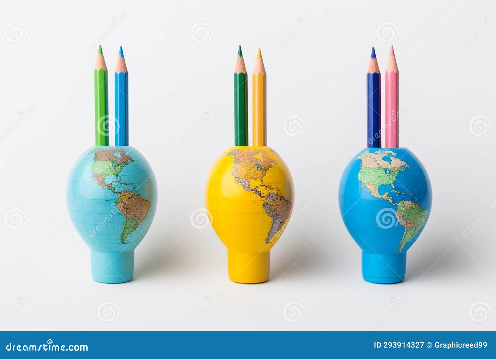 colored pencils in the  of a globe on a white background ai generative