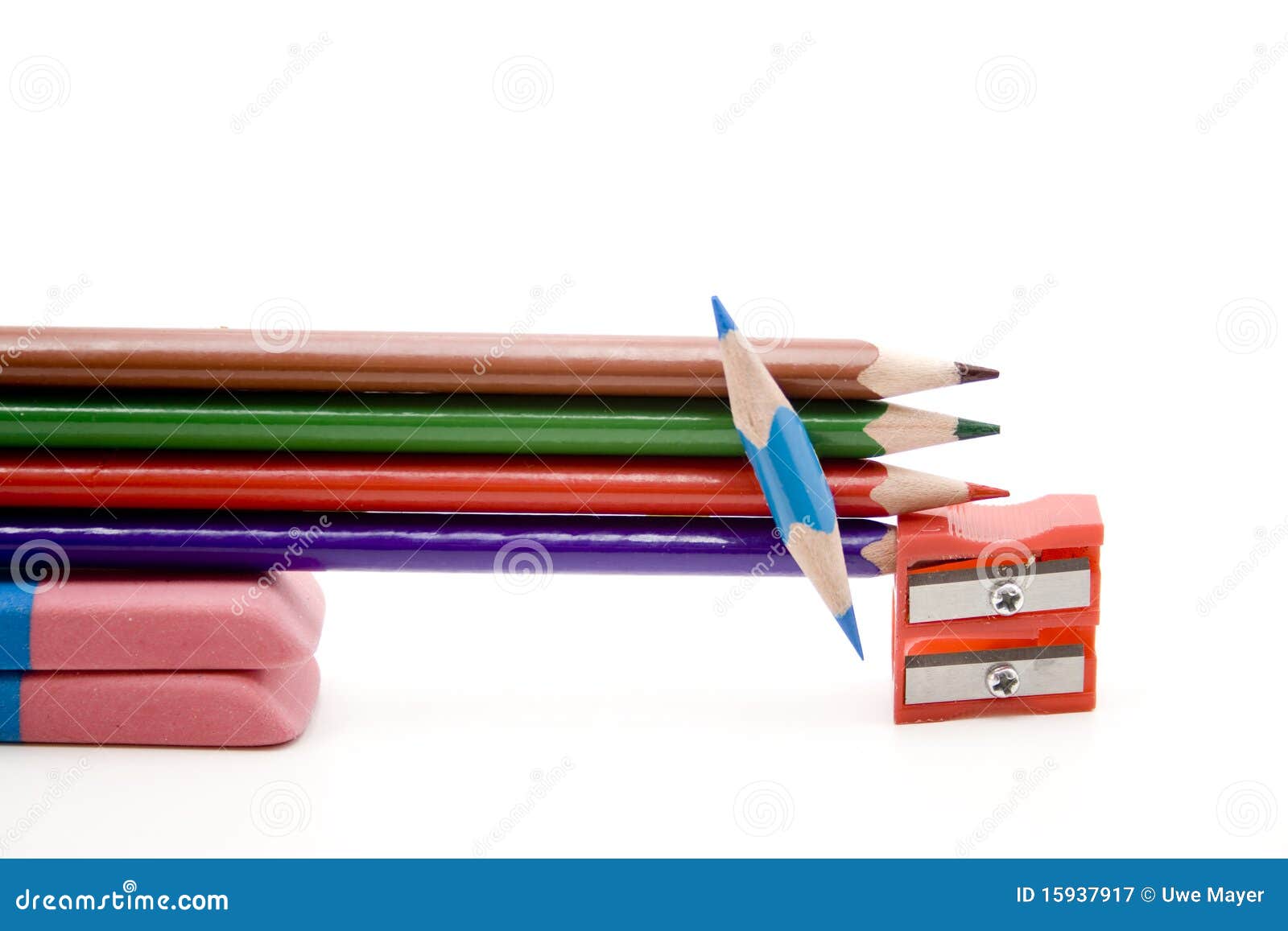Colored Pencils with Sharpener Stock Image Image of metal, utensil