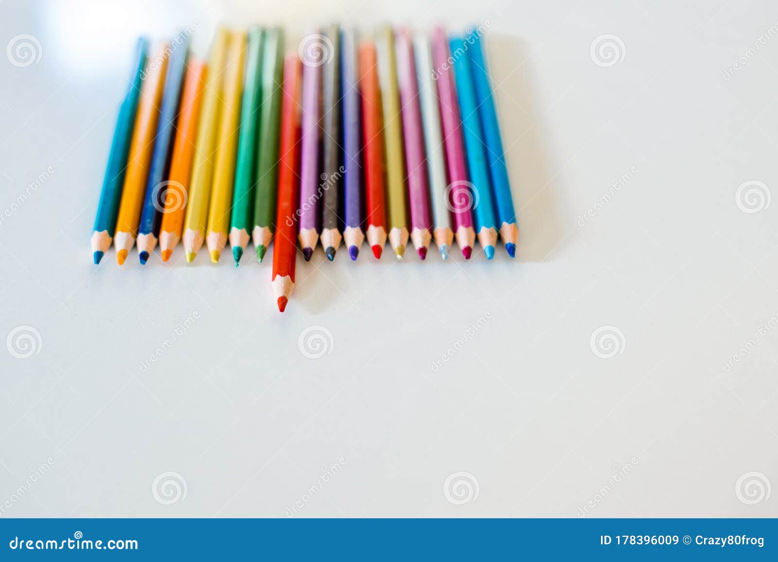Colored pencils on white stock image. Image of gradation 178396009