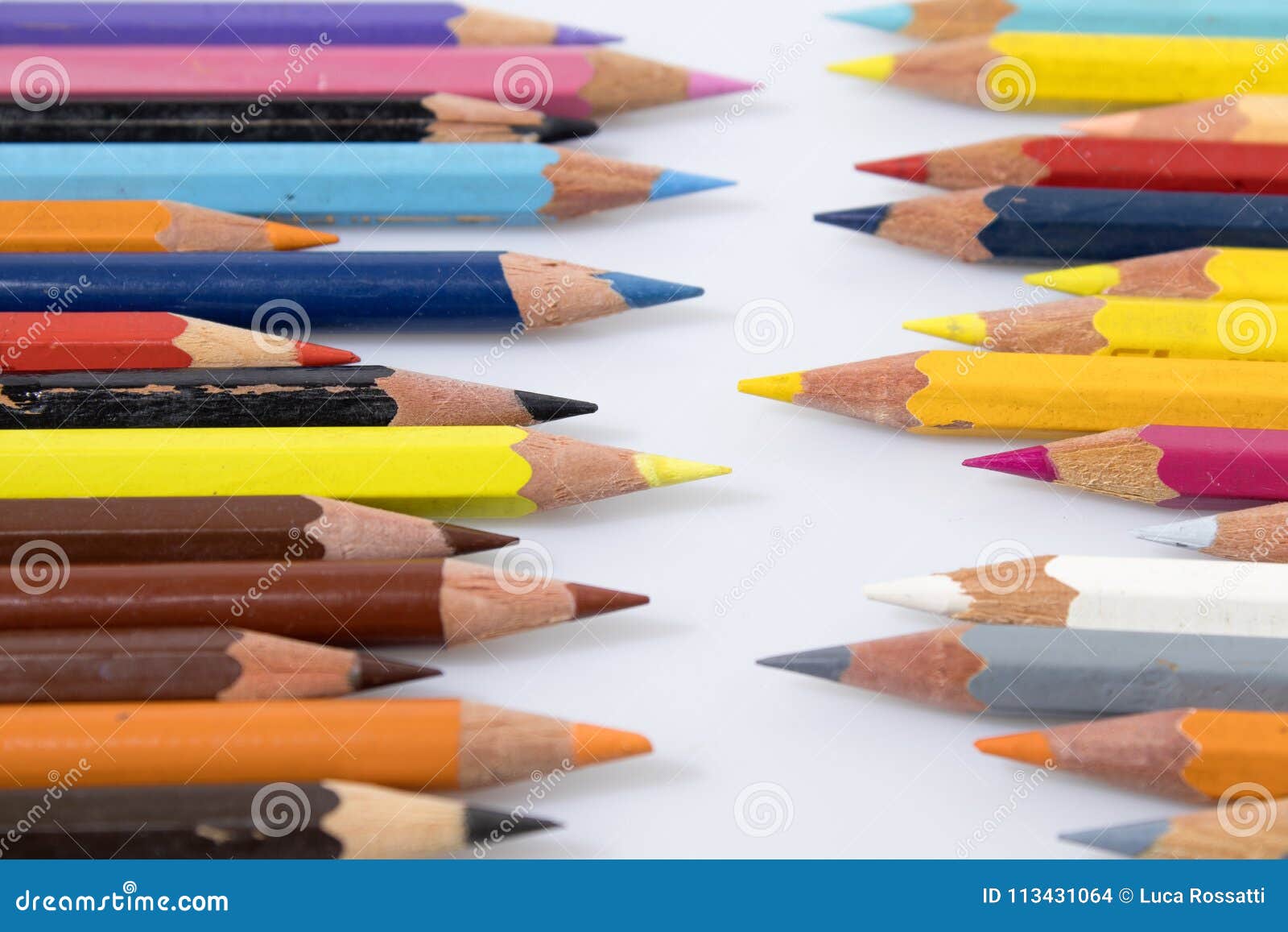 Colored Pencils in a White Background Composition Stock Photo Image of scenario, writing