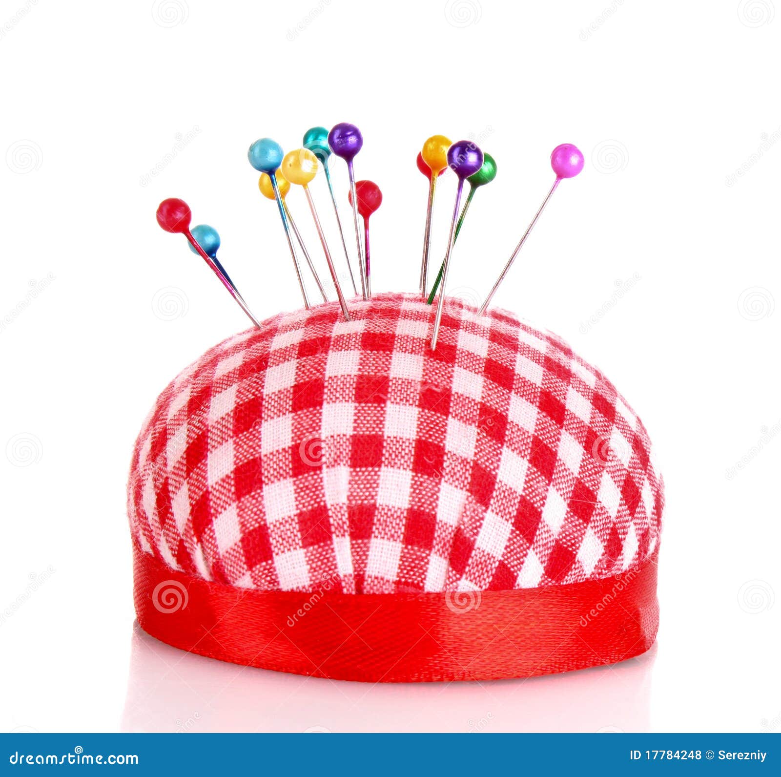 Colored Pinheads in Pincushion Isolated Stock Photo Image of