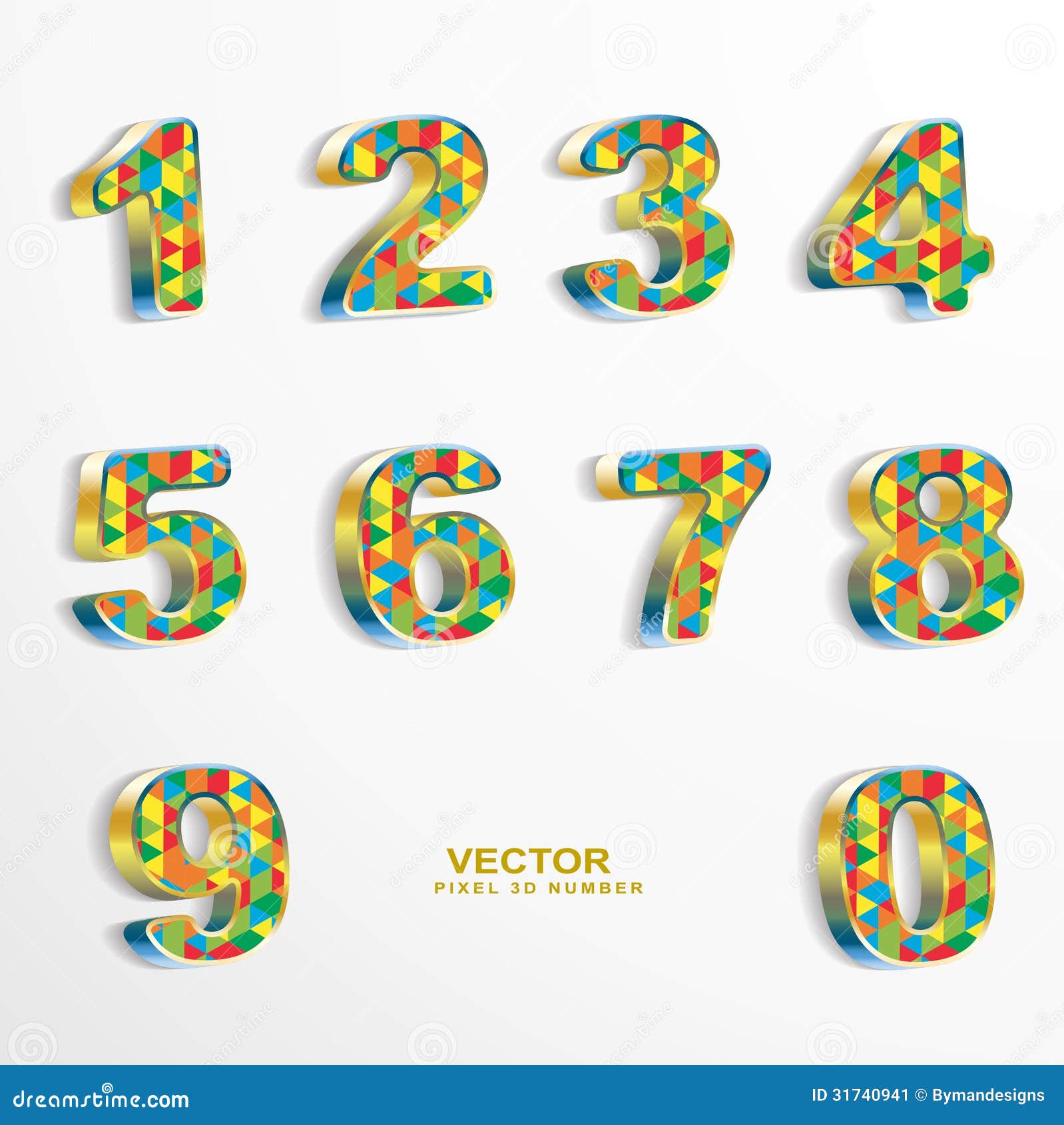 Download Colored pixel 3D numbers stock vector. Illustration of funny - 31740941