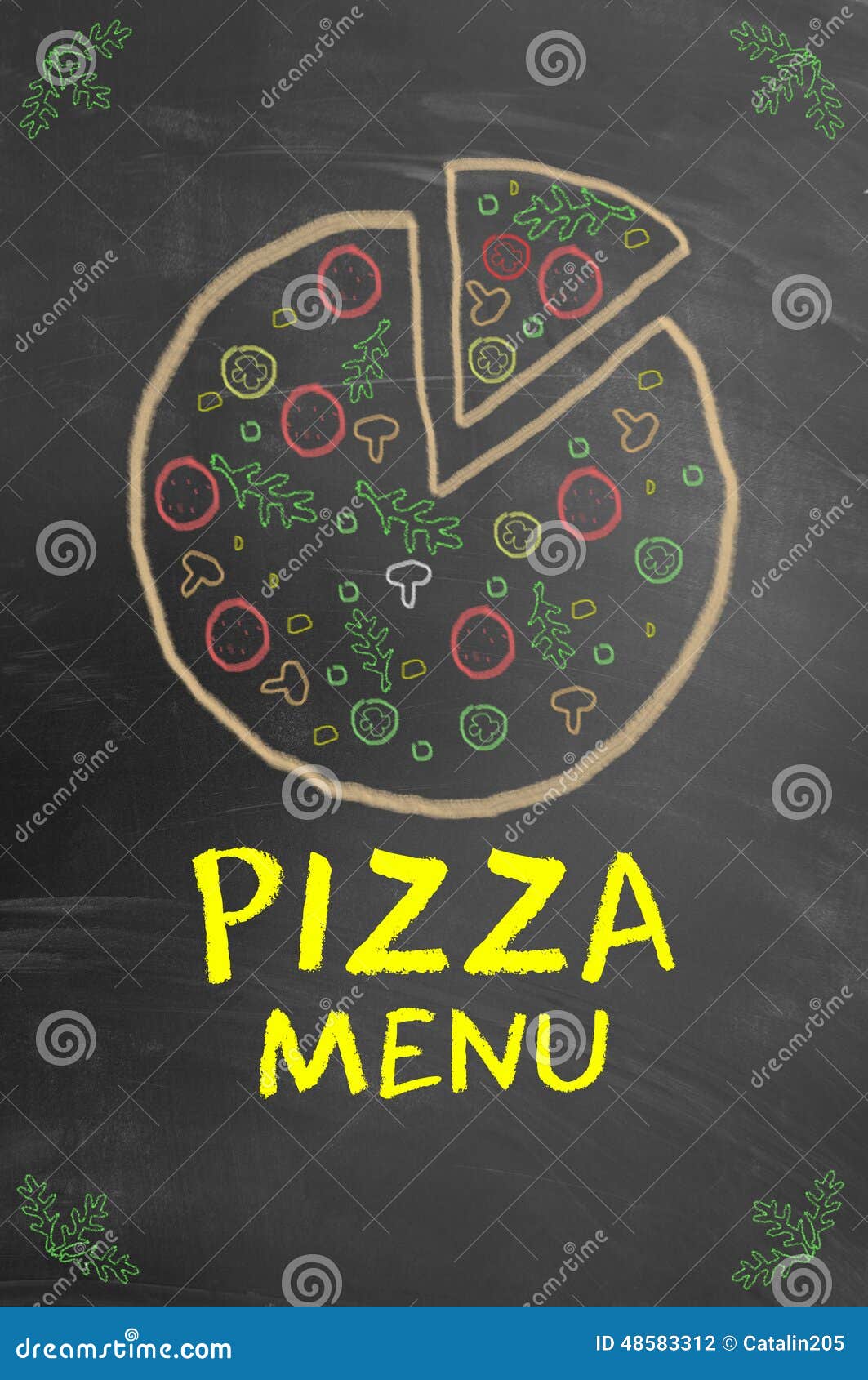 Colored pizza menu concept stock illustration. Illustration of chalk