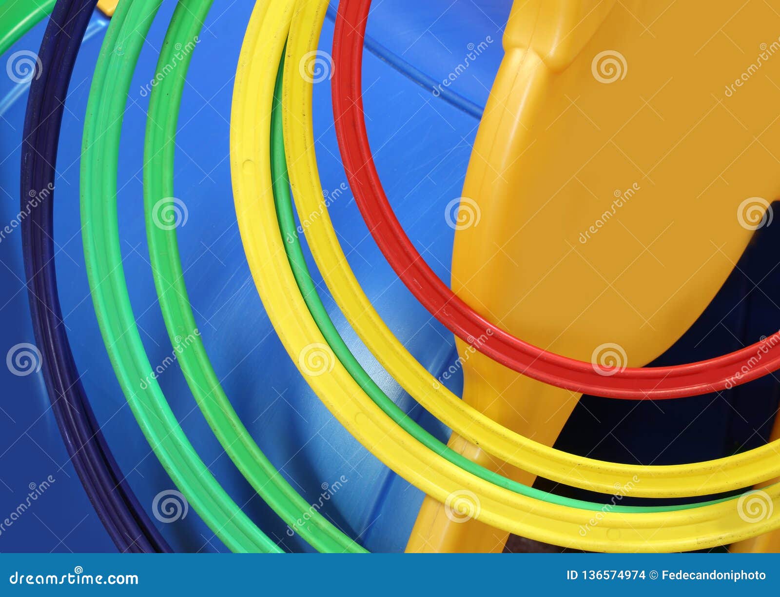 Colored Plastic Circles in a Playground for Children Stock Photo