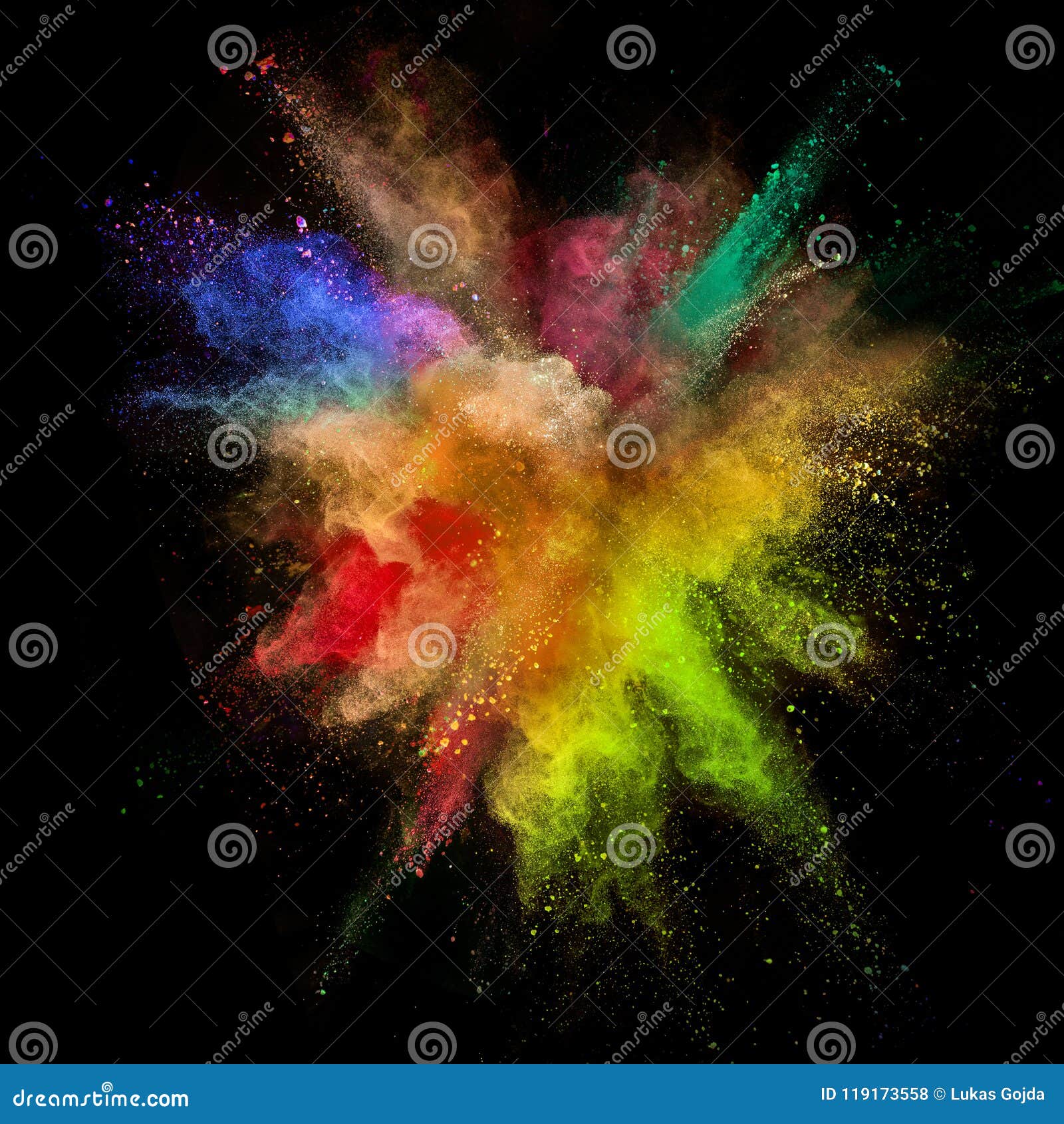 Colored Powder Explosion on Black Background. Stock Photo Image of