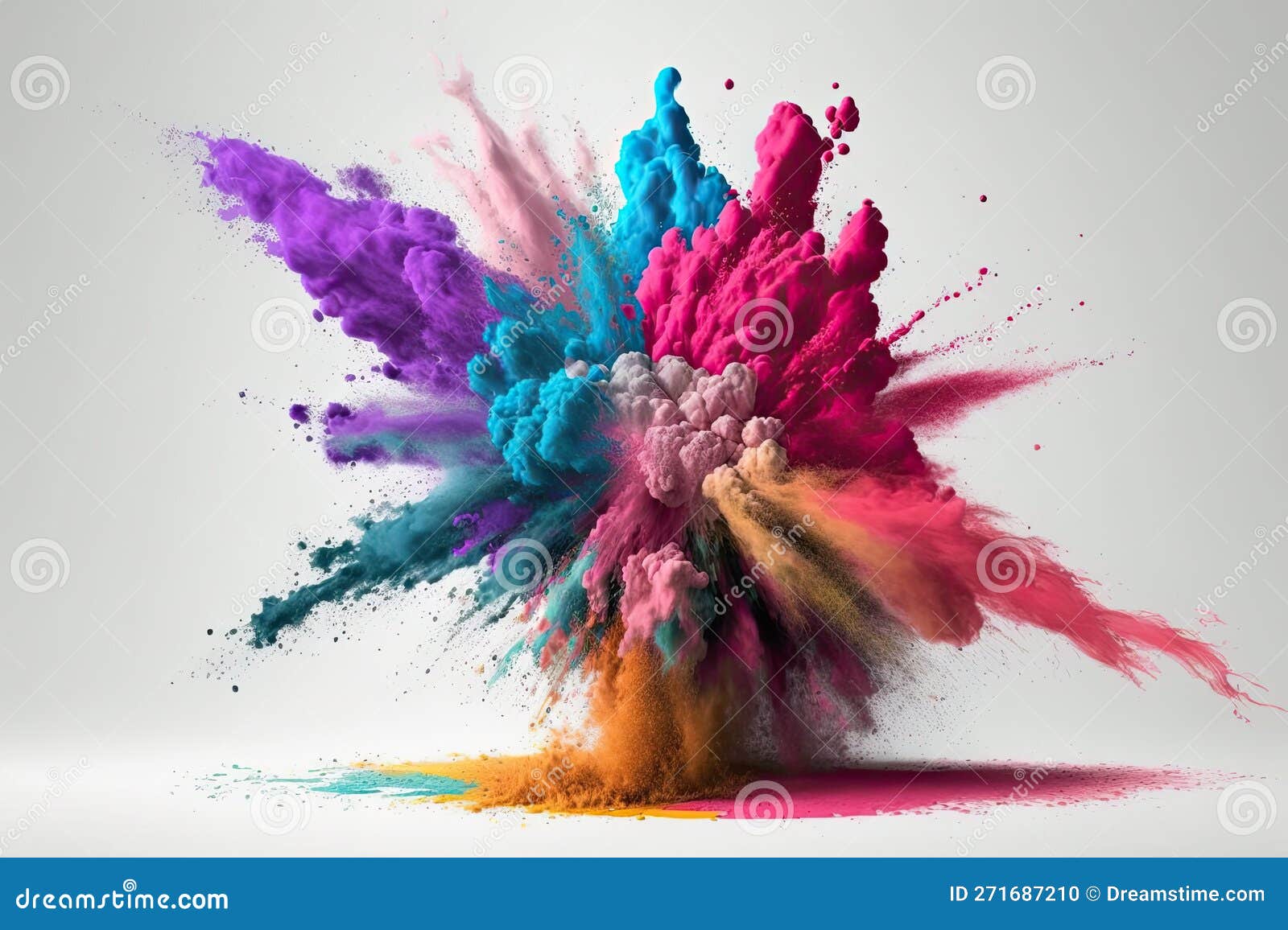 Colored Powders Explode in Slow Motion Against a White Background Stock