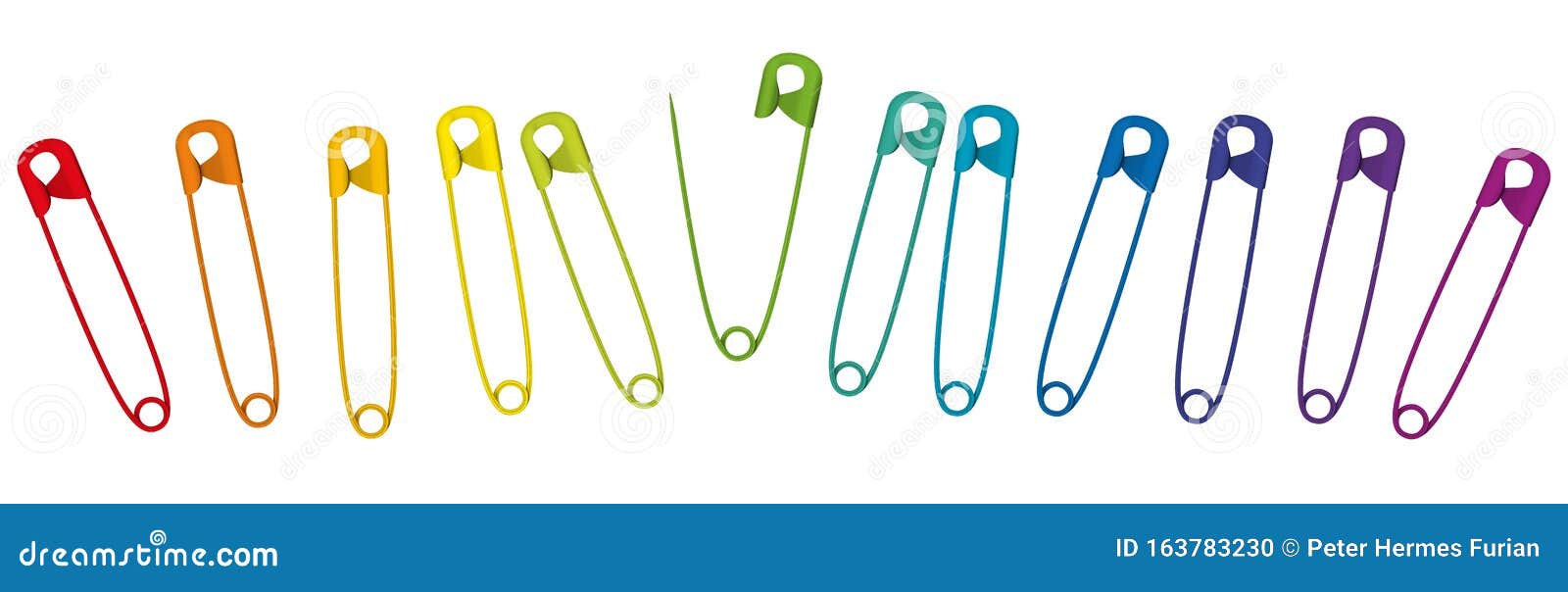 Colored Safety Pins Collection Colorful Clasp Set Stock Illustration
