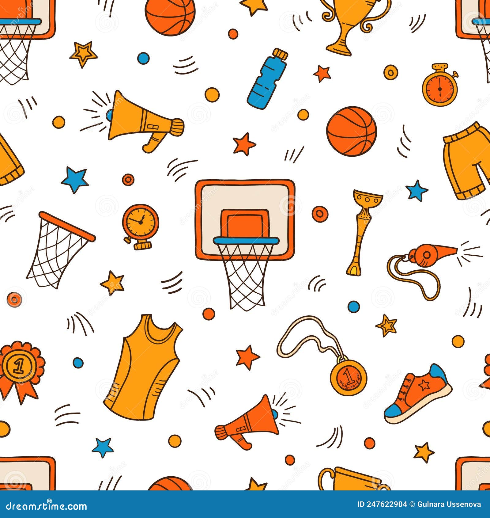 Seamless Pattern of Basketball Objects and Symbols Stock Vector