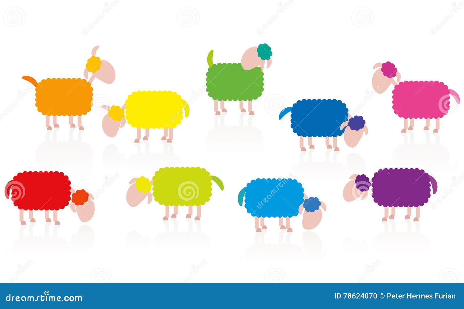 Colored Sheep Cartoon stock vector. Illustration of difference - 78624070