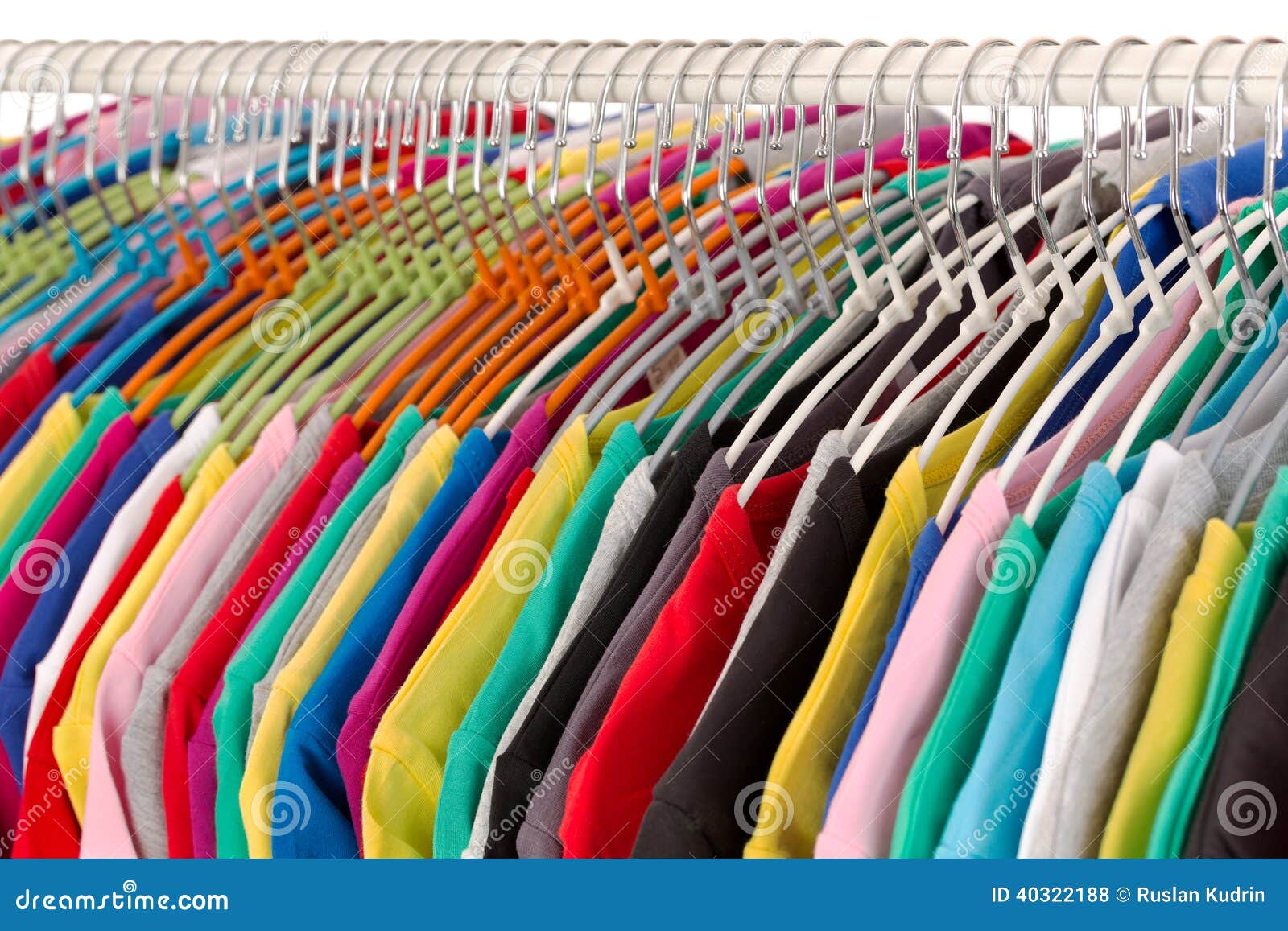 Colored Shirts on Hangers Steel Closeup. Stock Photo - Image of group ...