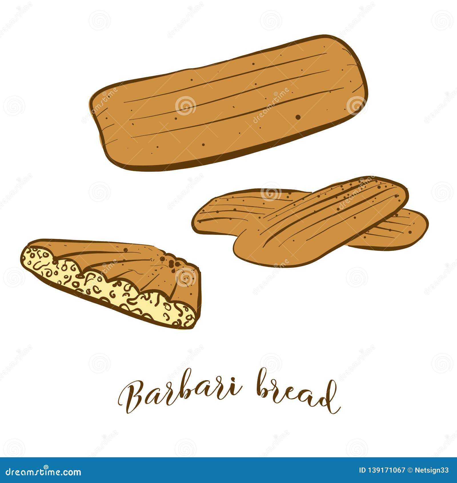 colored sketches of barbari bread bread