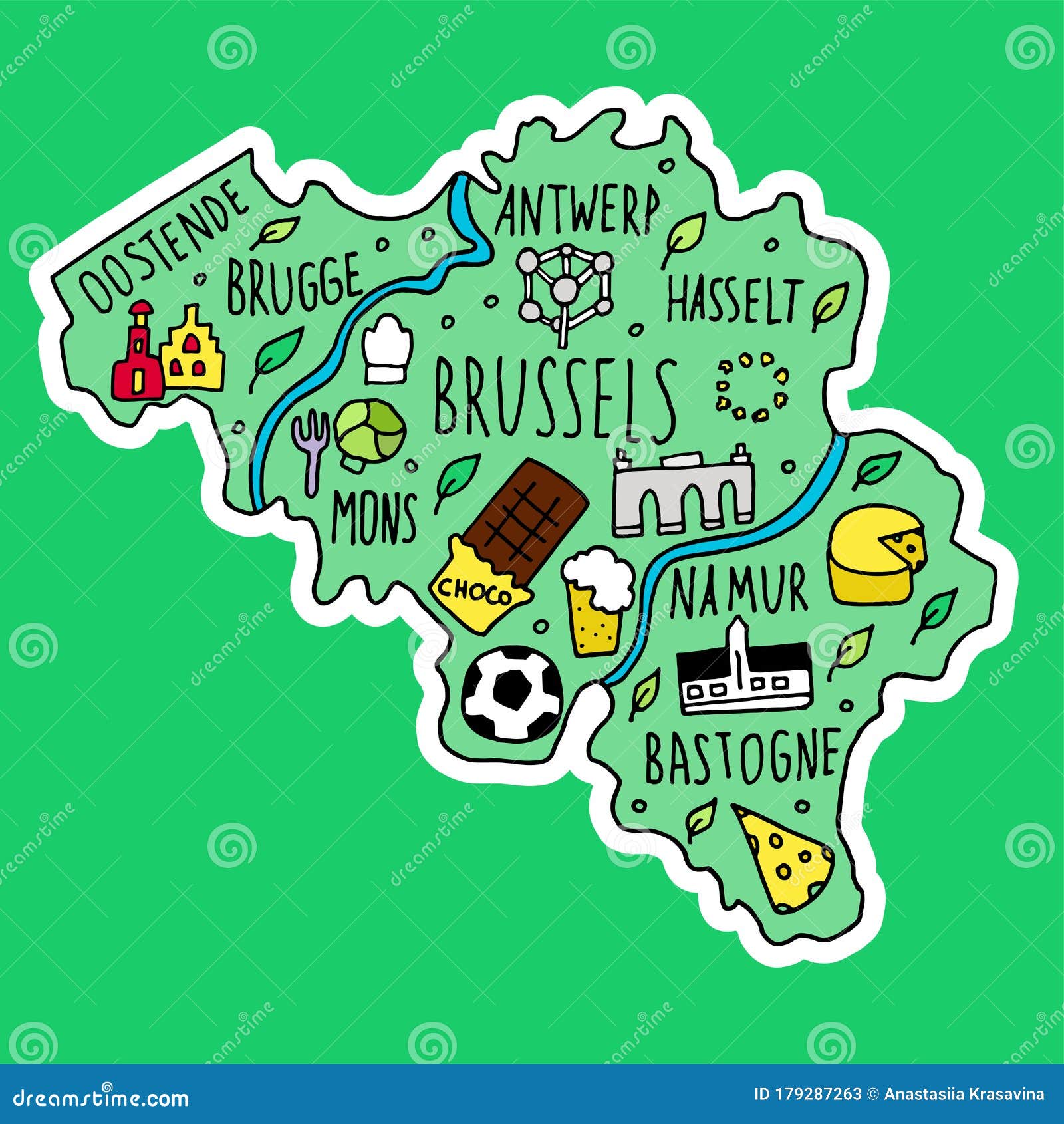 Colored Sticker Of Hand Drawn Doodle Belgium Map Stock Vector Illustration Of National Line 179287263