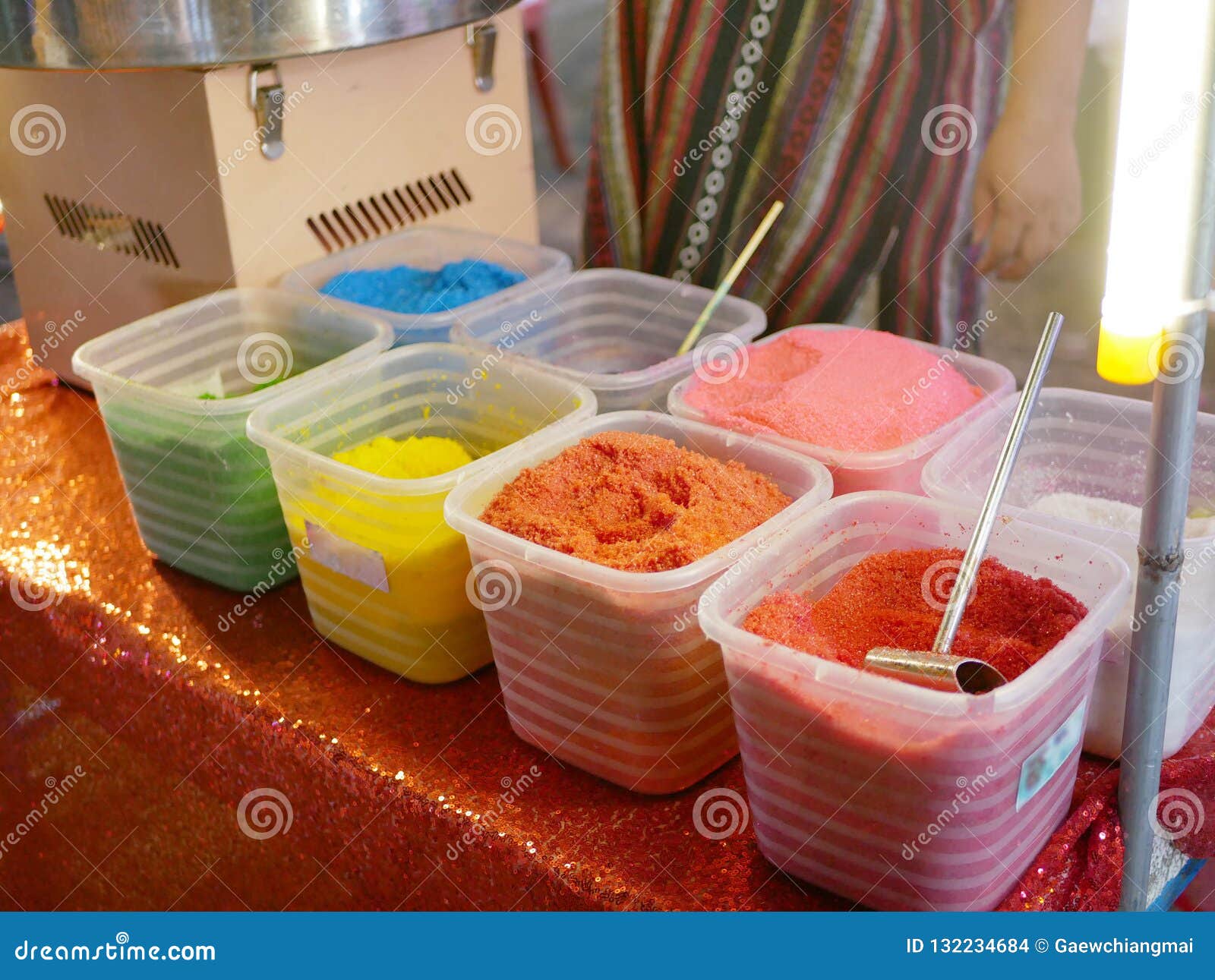 Colored Sugar in a Containers Ready To Be Turned into Cotton Candy ...