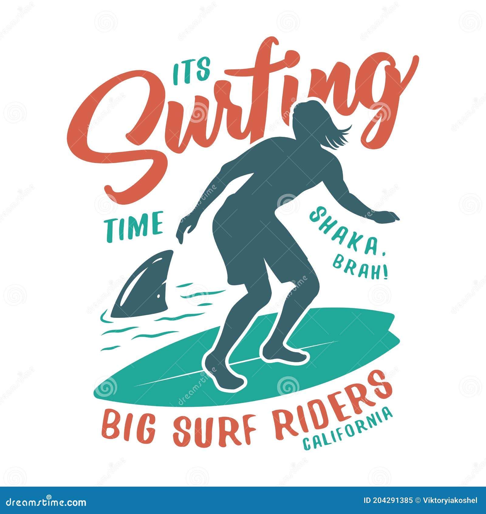 Silhouette of a Man, Shark, Wave on Surfing Board Stock Vector ...