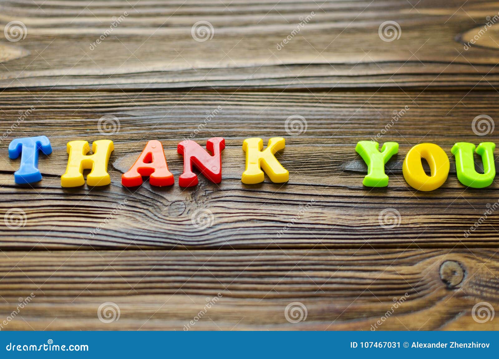 Colored Text `Thank You` on Wooden Background Stock Image Image of