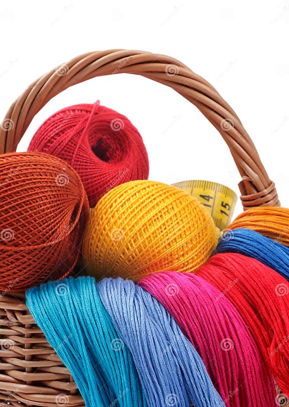 Colored Threads for Needlework in the Basket Stock Photo Image of