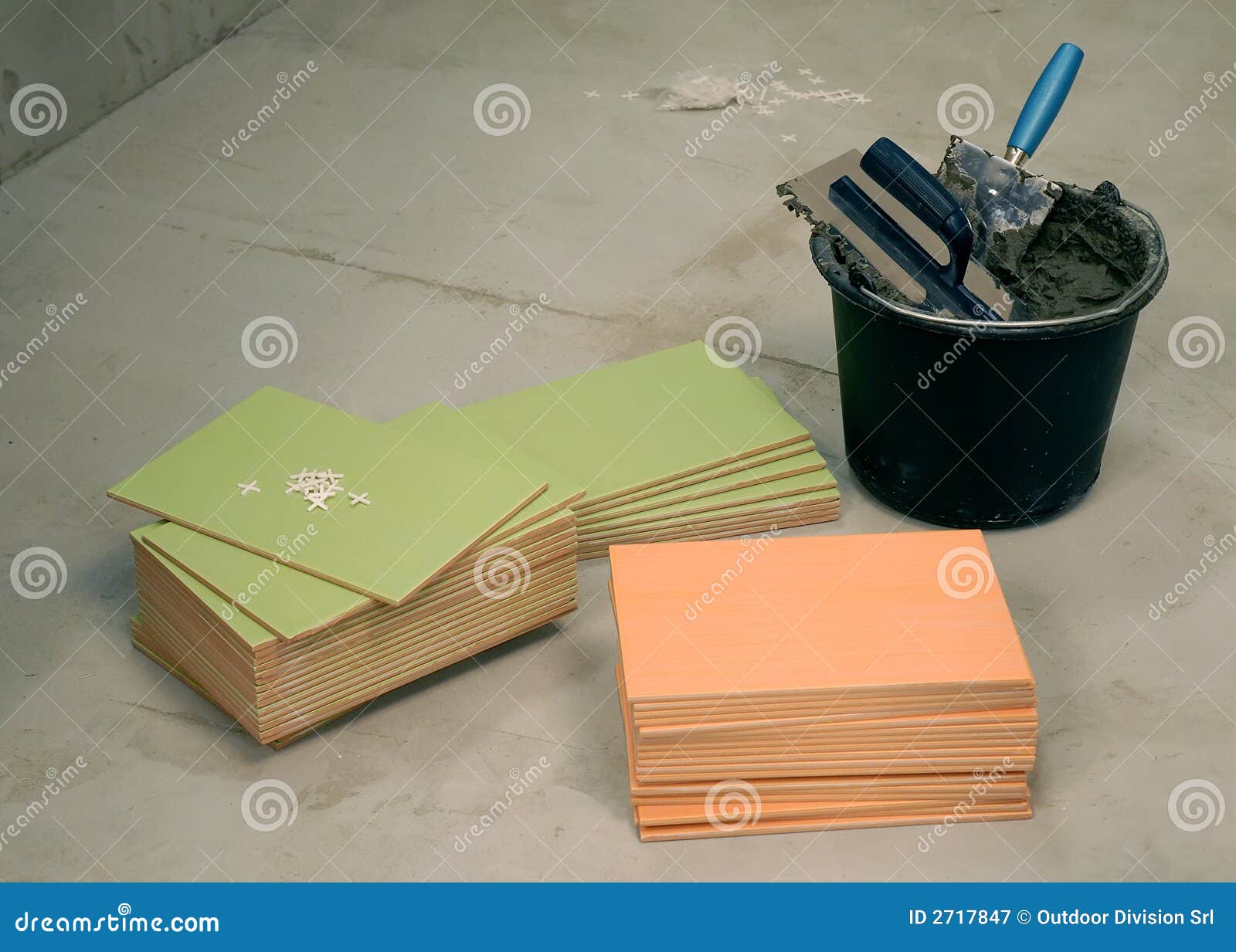 Colored tiles with bucket stock image. Image of tiles 2717847