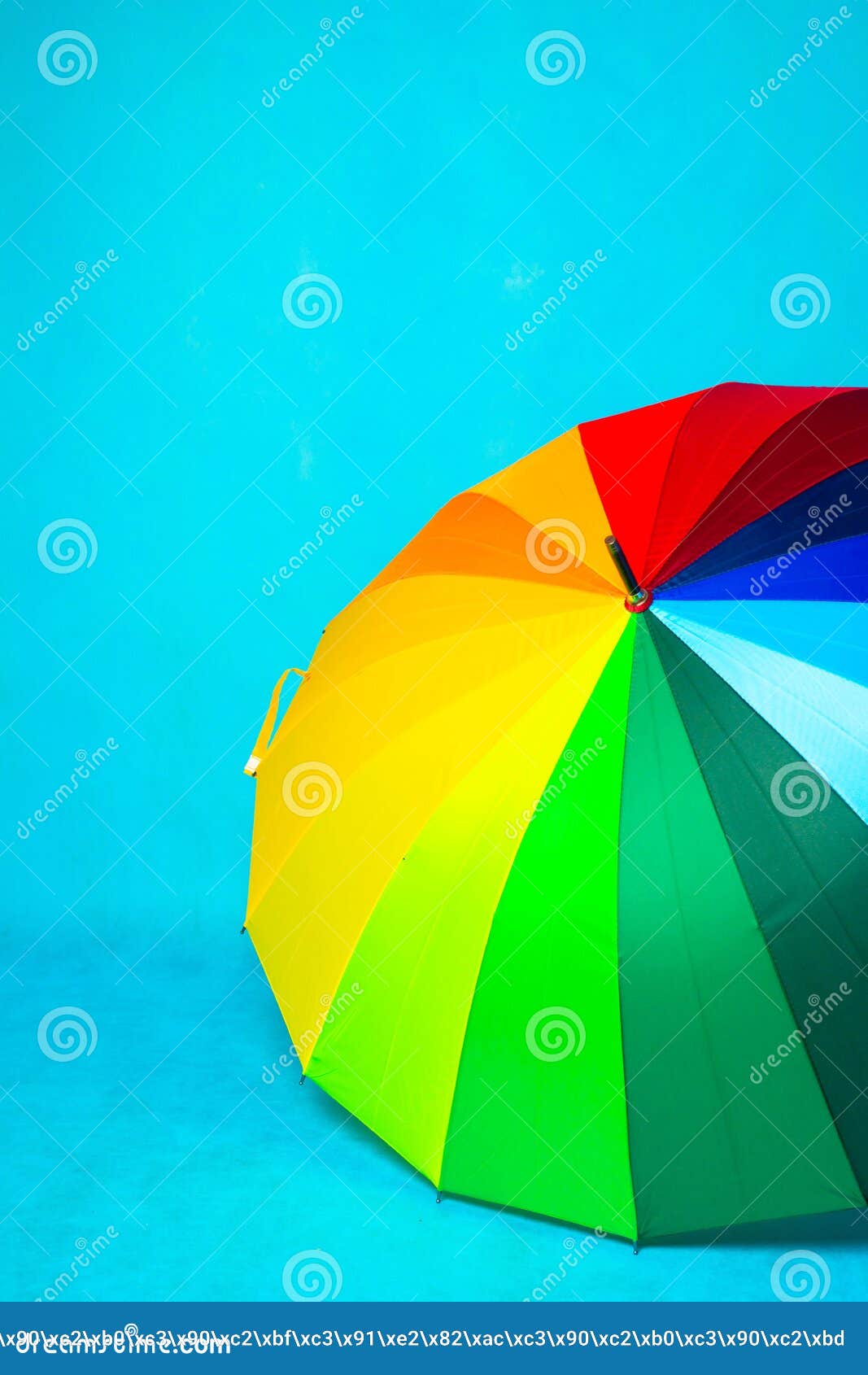 Colored Umbrella on a Blue Background . Bright Umbrella Stock Image