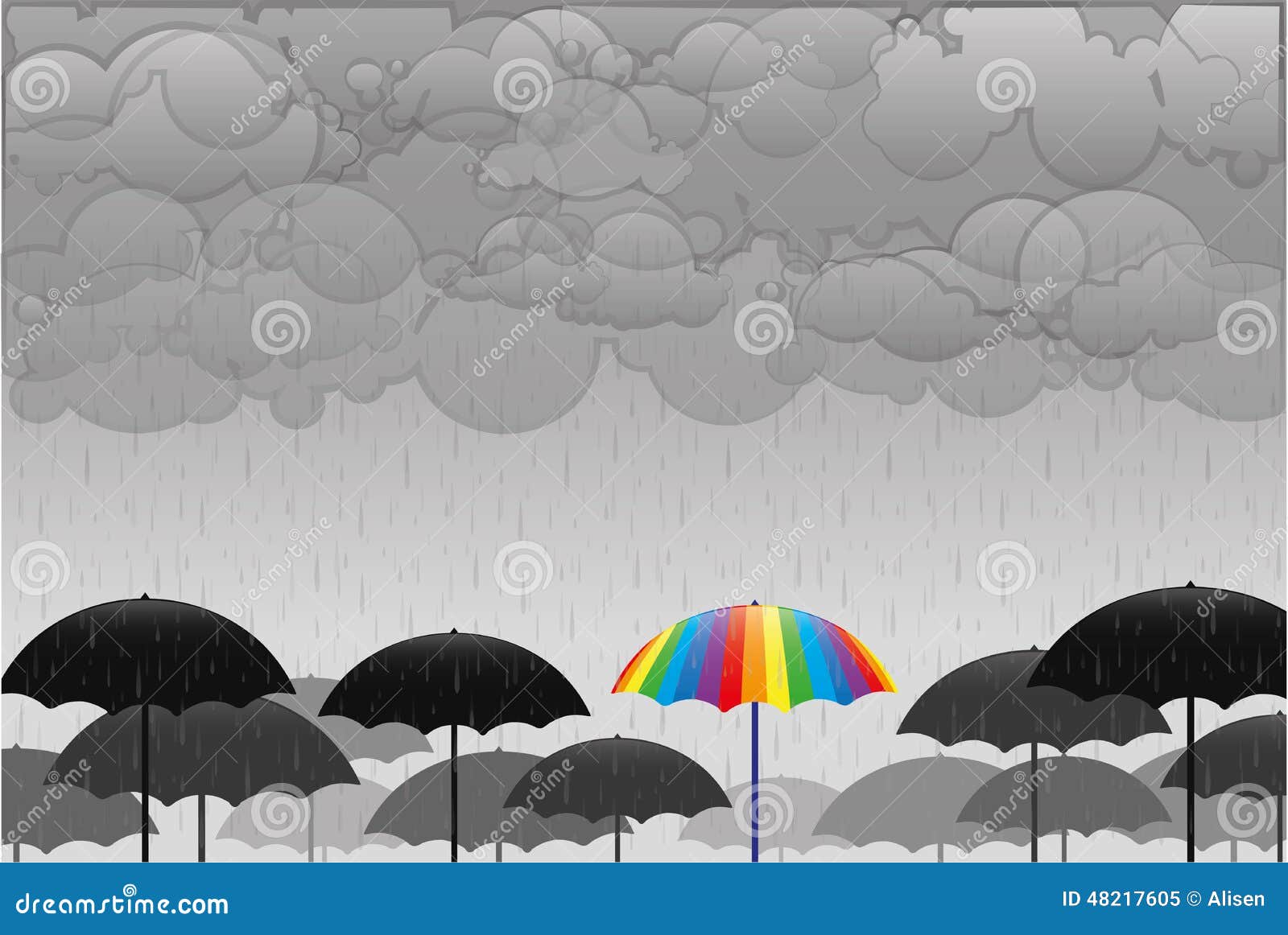 Colored Umbrellas in the Rain Stock Illustration Illustration of