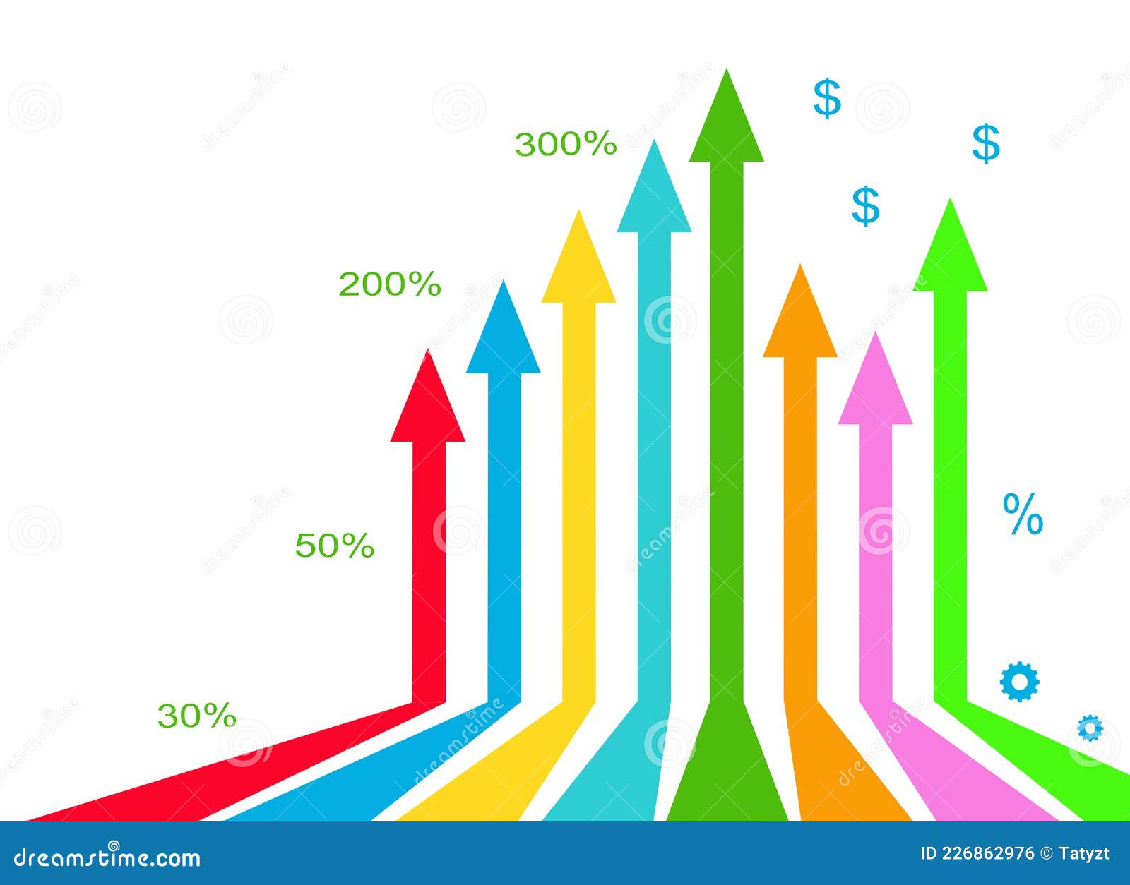 Percentage Growth. Eight Colored Up Arrows. Colored Arrows. Business ...