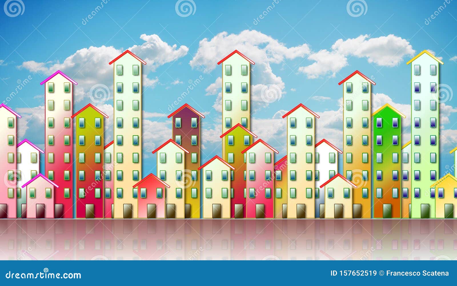 colored urban agglomeration of a suburb - concept  against a cloudy sky
