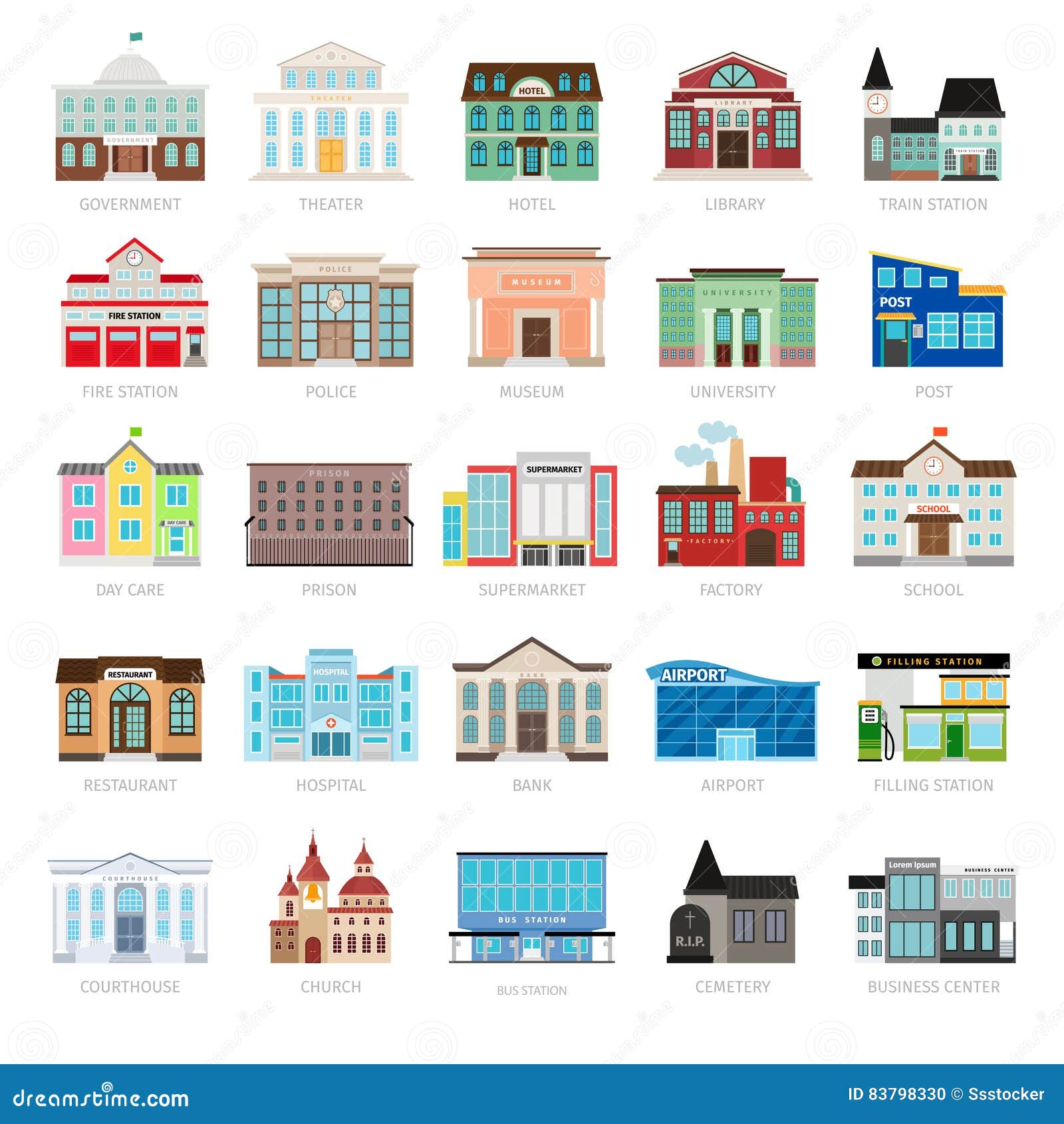 colored urban government building icons