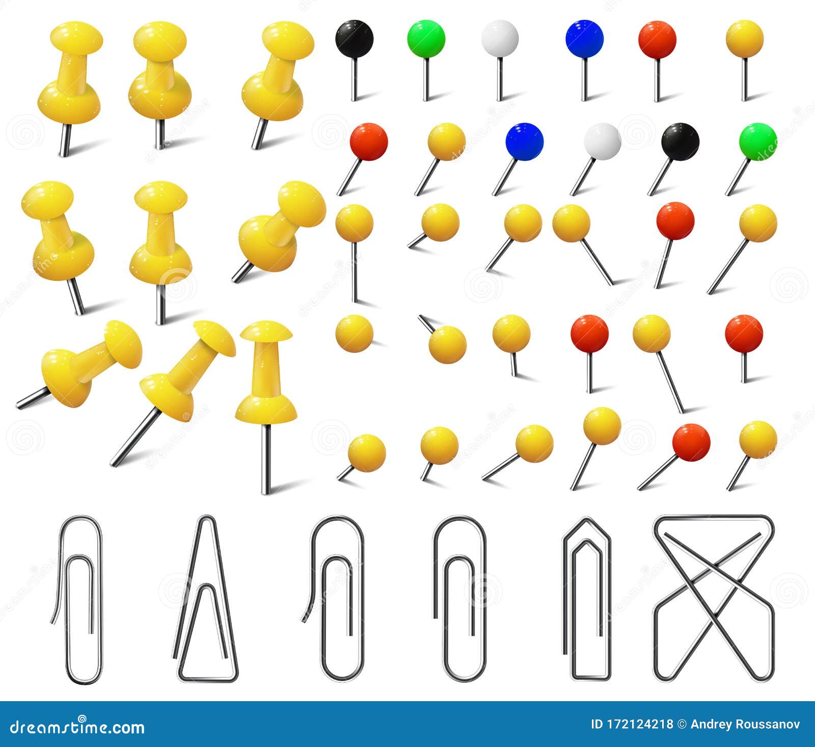 Colored Various Pushpins, Clips, Map Tacks and Pins Stock Vector ...