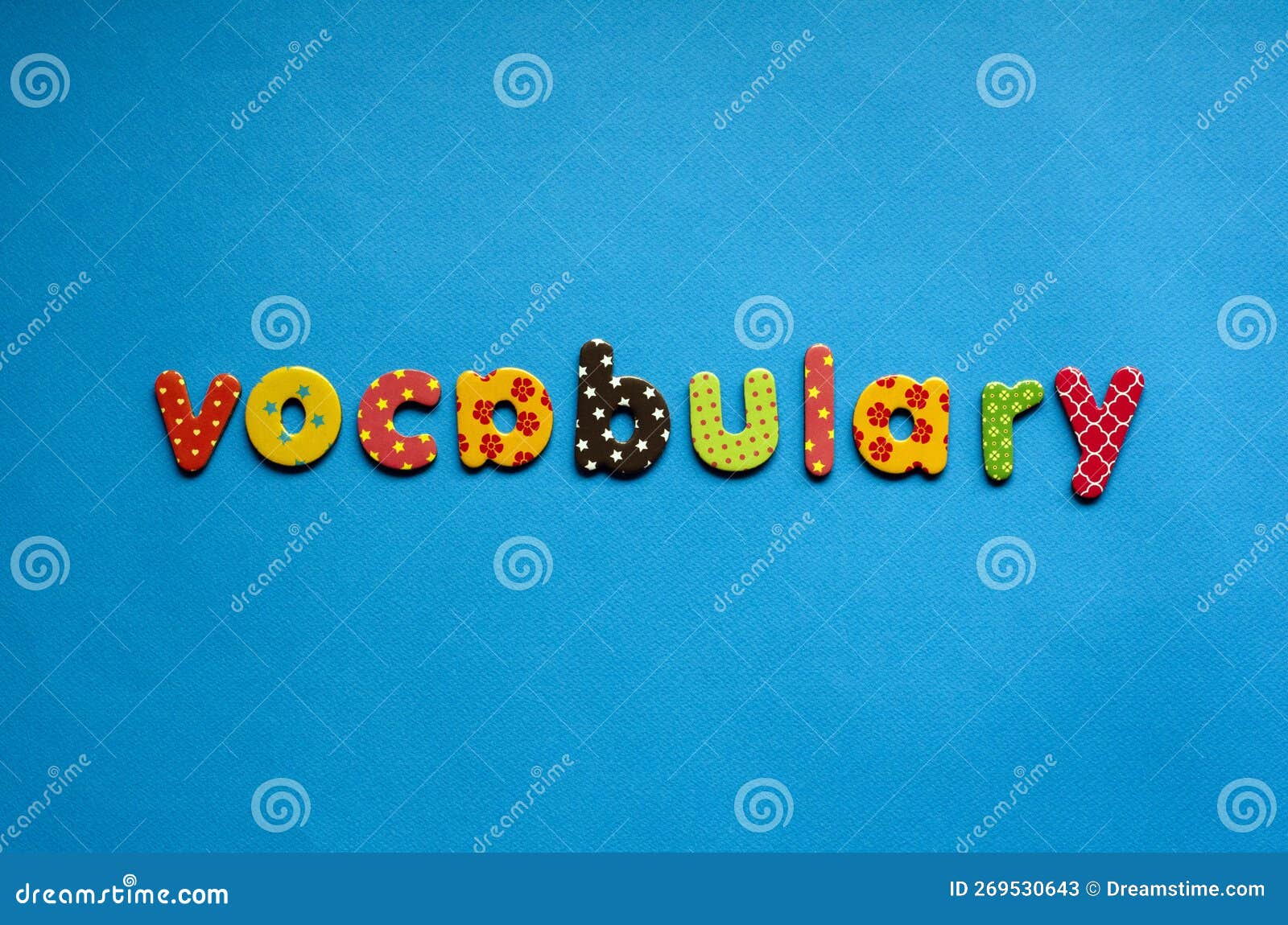 Colored Vocabulary on Blue Paper Background. Stock Image Image of
