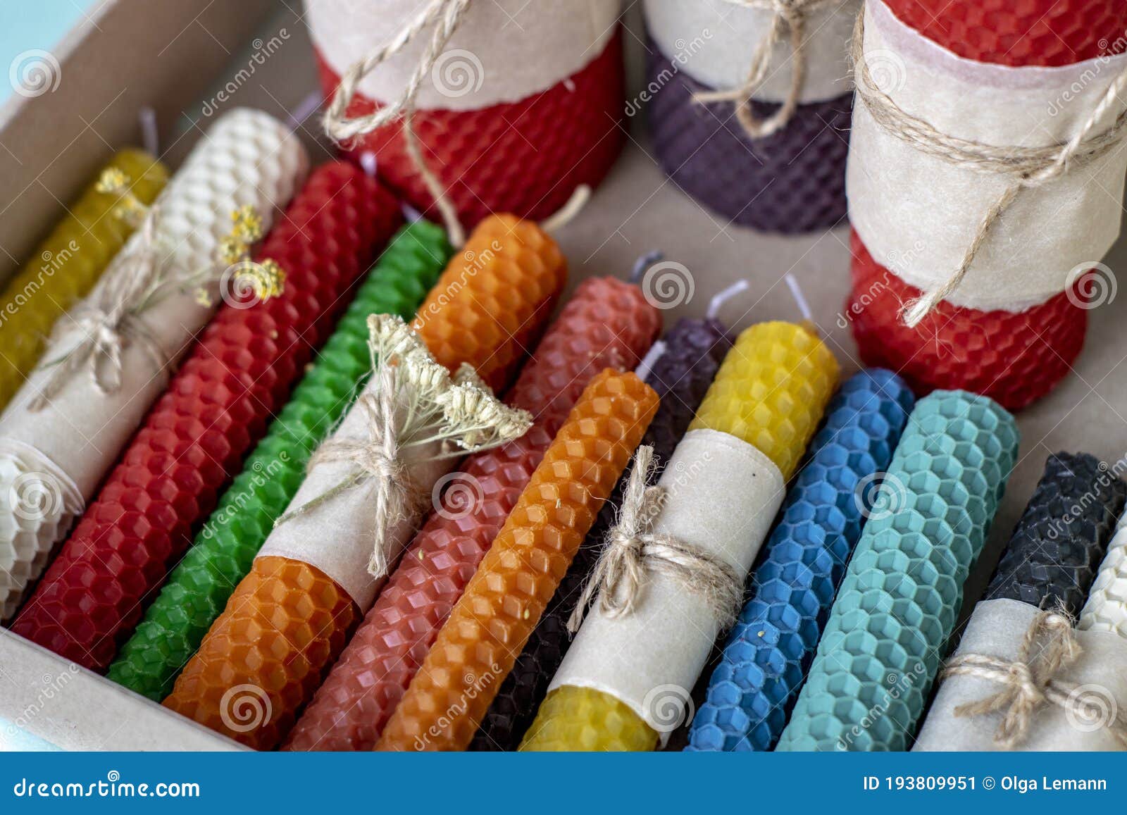 The Colored Wax Candles in the Box Stock Image Image of fire, rainbow