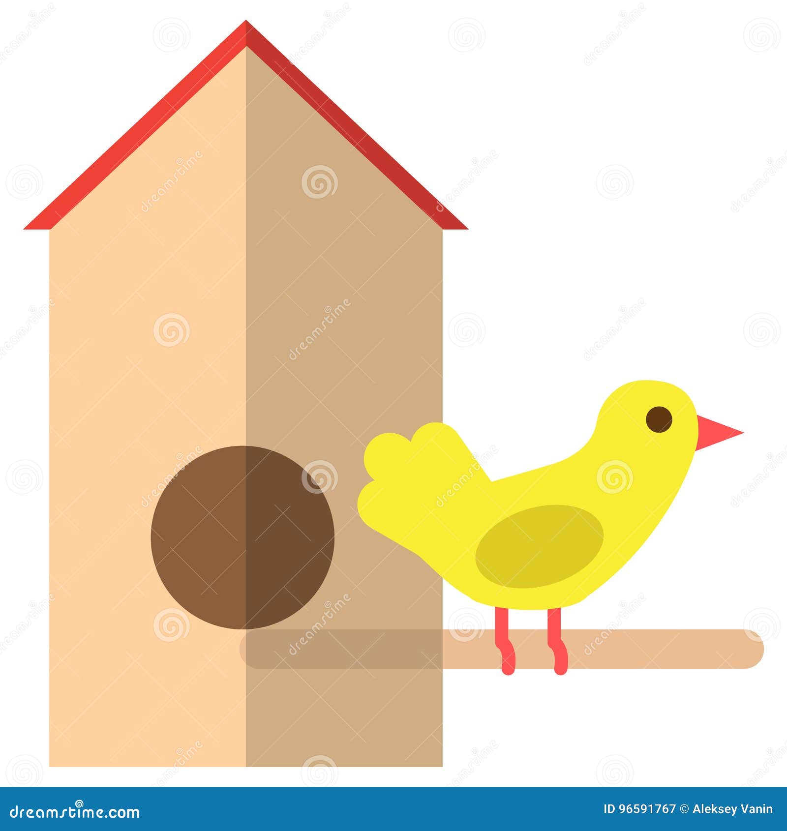 Colored Wooden Birdhouse and Sparrow Bird Icon, Vector Illustration ...