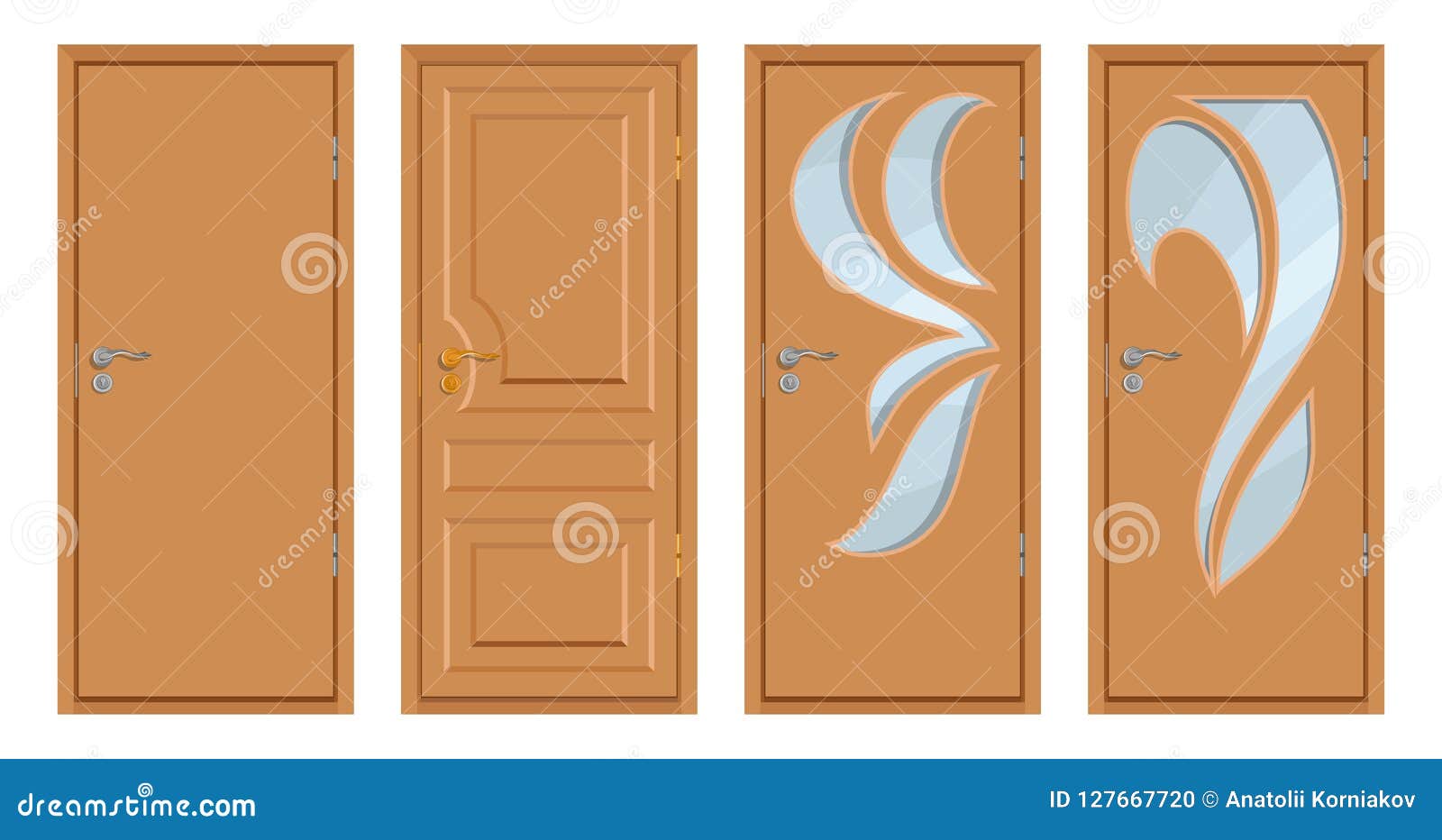 Colored Wooden Doors Isolated on White Background, Realistic ...