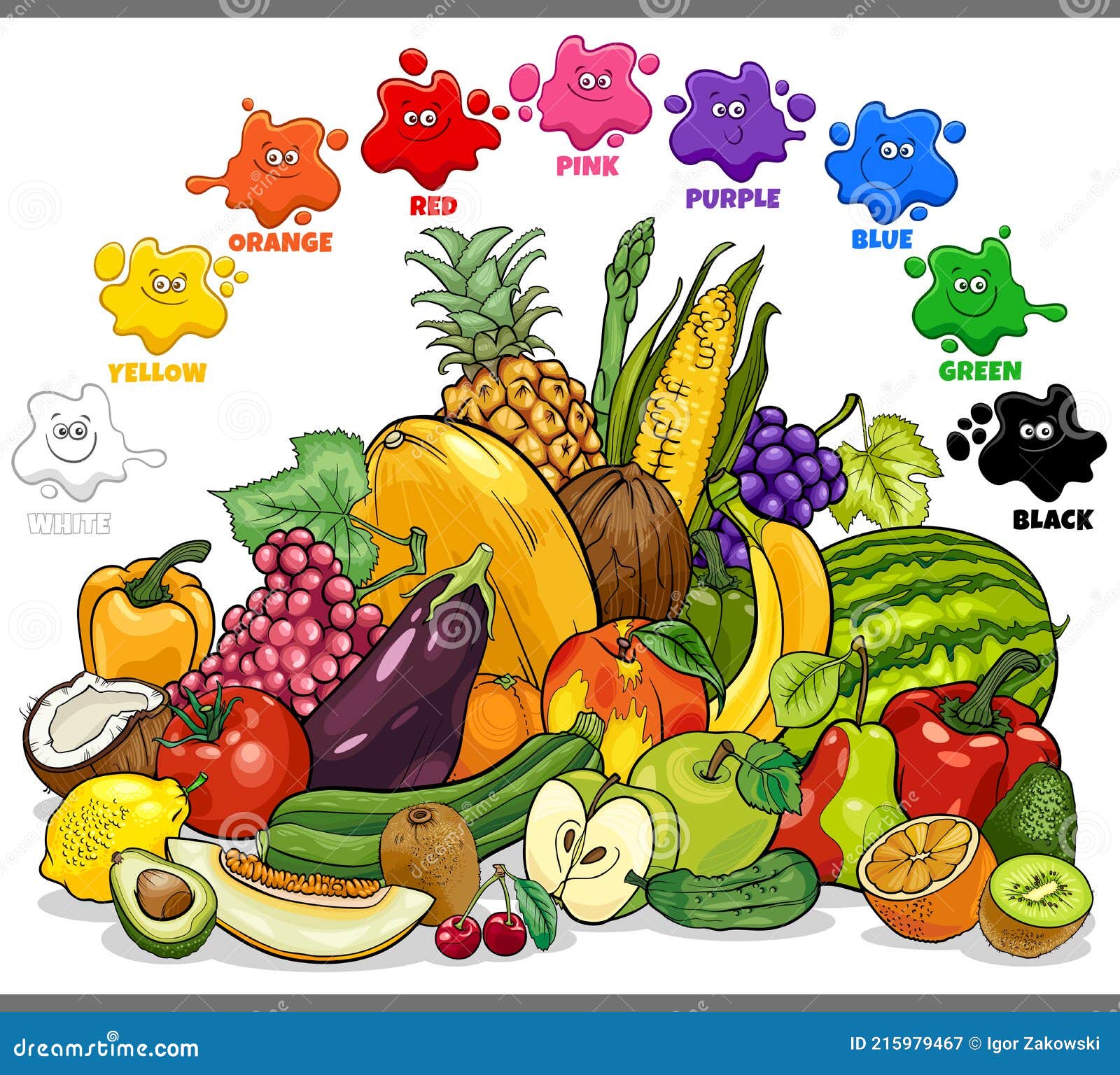 Colores Básicos Para Niños Con Grupo De Frutas Y Verduras Ilustración del  Vector - Ilustración de elemental, juego: 215979467