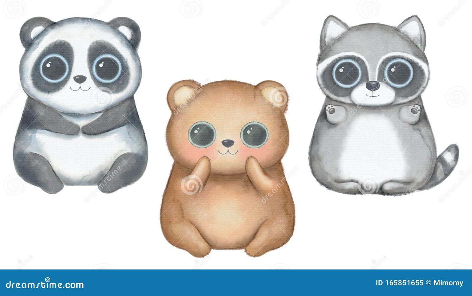 Colores De Agua Con Dibujos Animados Kawaii Adorables Oso, Panda Y Mapache  Stock de ilustración - Ilustración de siéntese, arte: 165851655