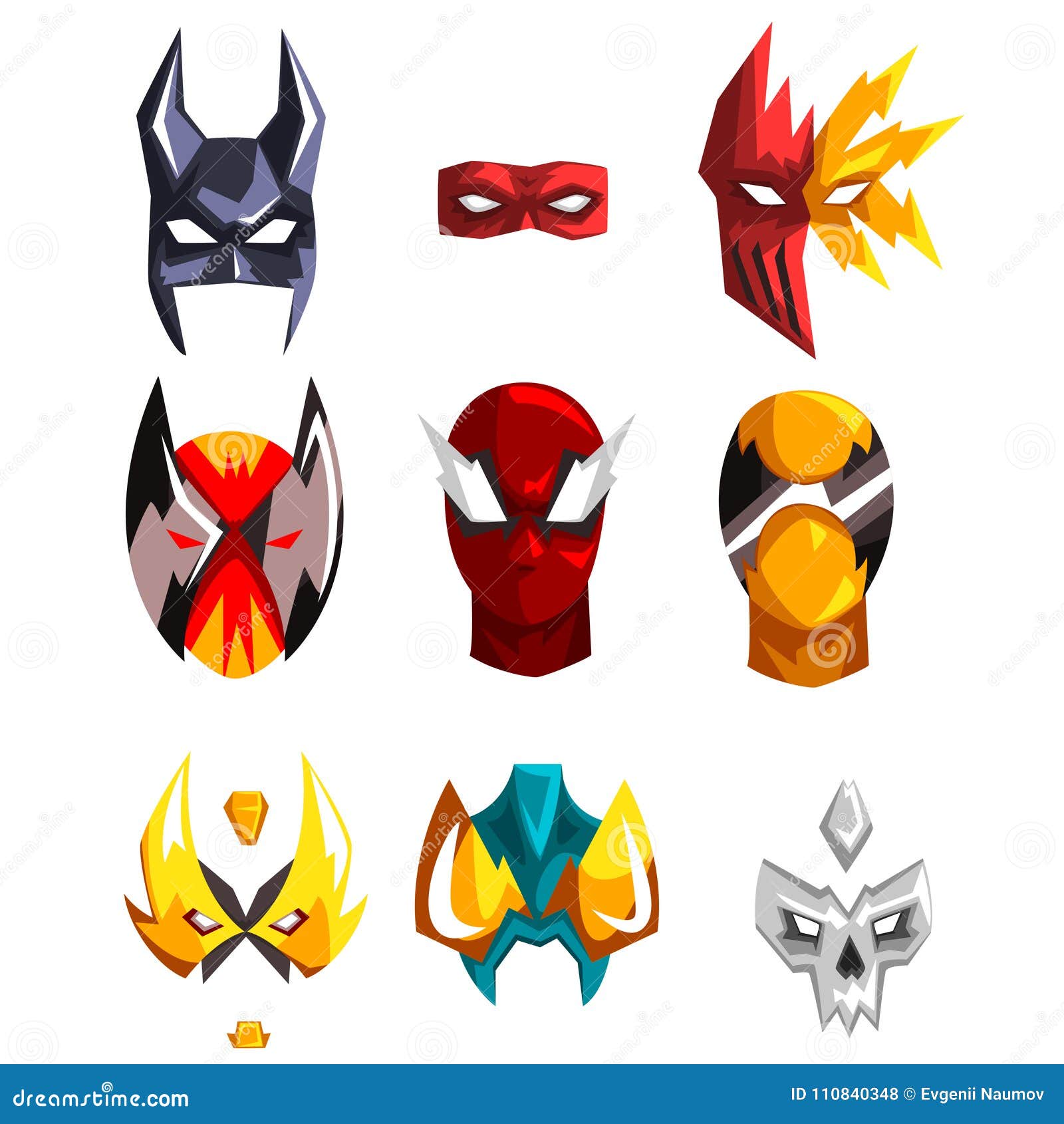 colorfu super hero masks set of  s on a white background