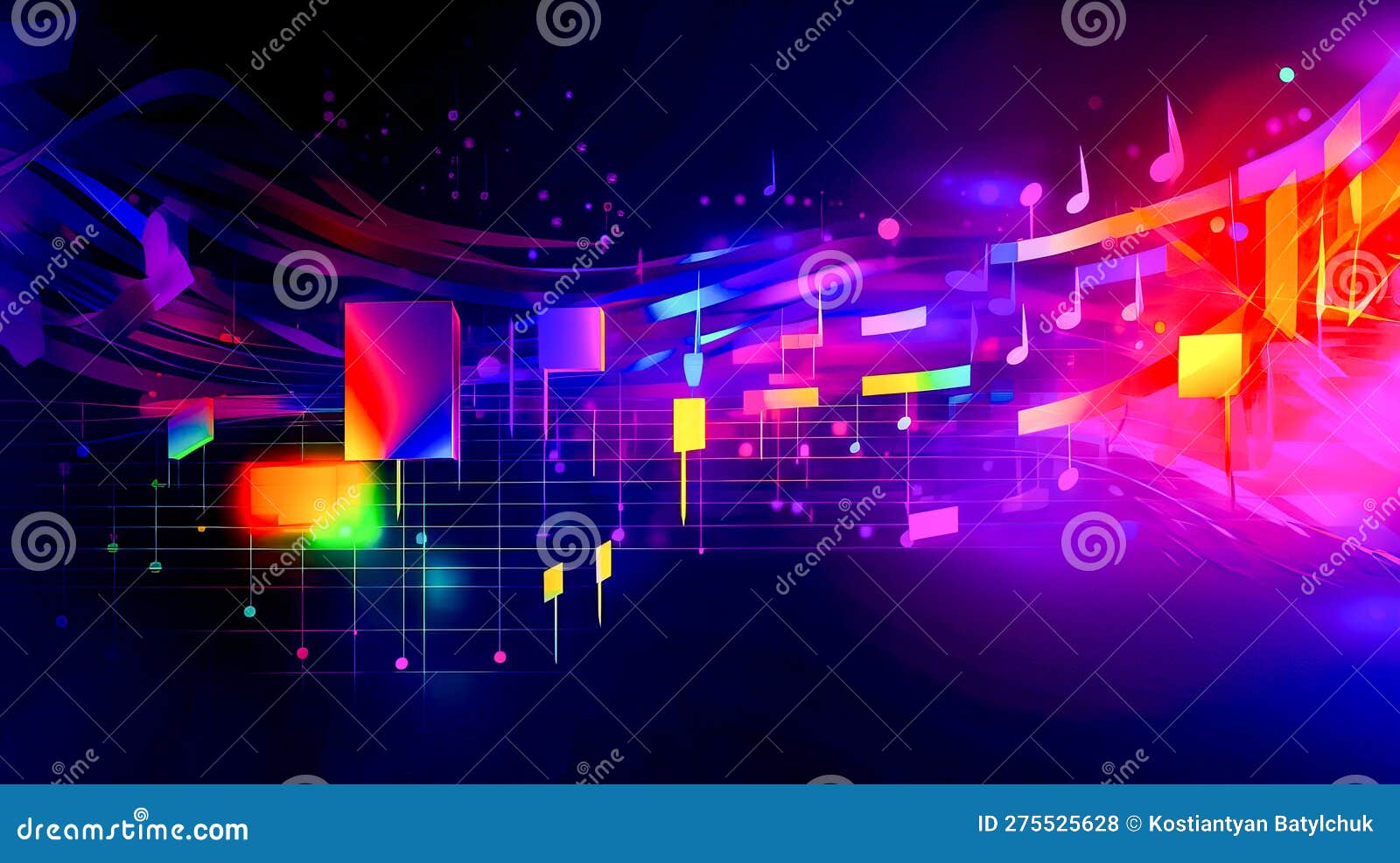 Colorful Abstract Background with Music Notes and Notes on the Side of