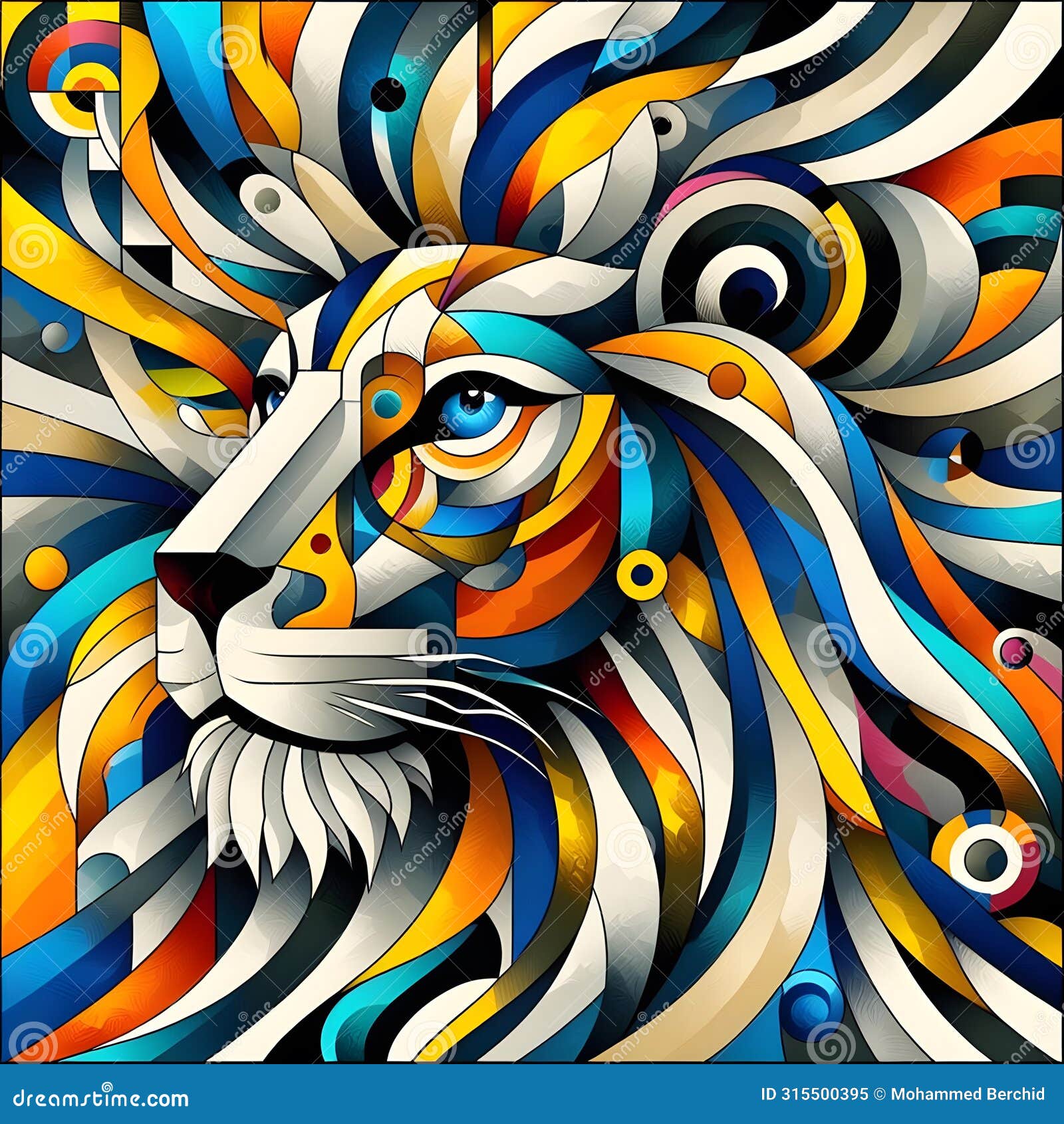 colorful abstract drawing of a lion