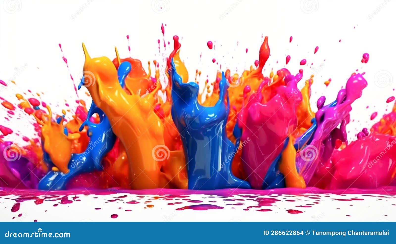 Colorful Acrylic Paint Liquid Explosion Isolated on White, Fun and
