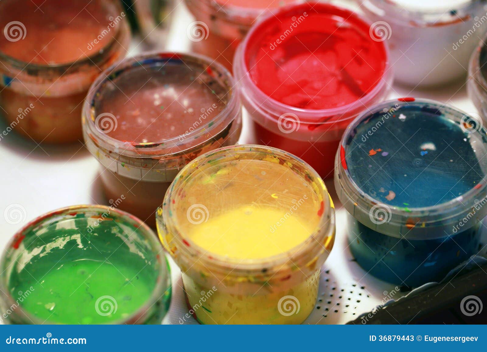 Colorful Acrylic Paints in Small Plastic Cans Stock Image Image of