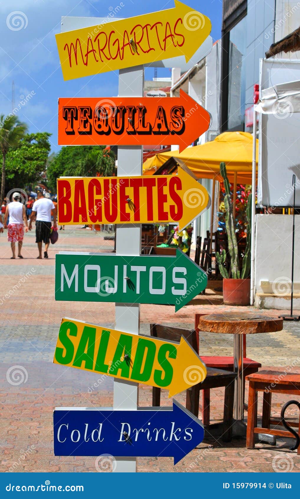 colorful advertising signposts, playa del carmen