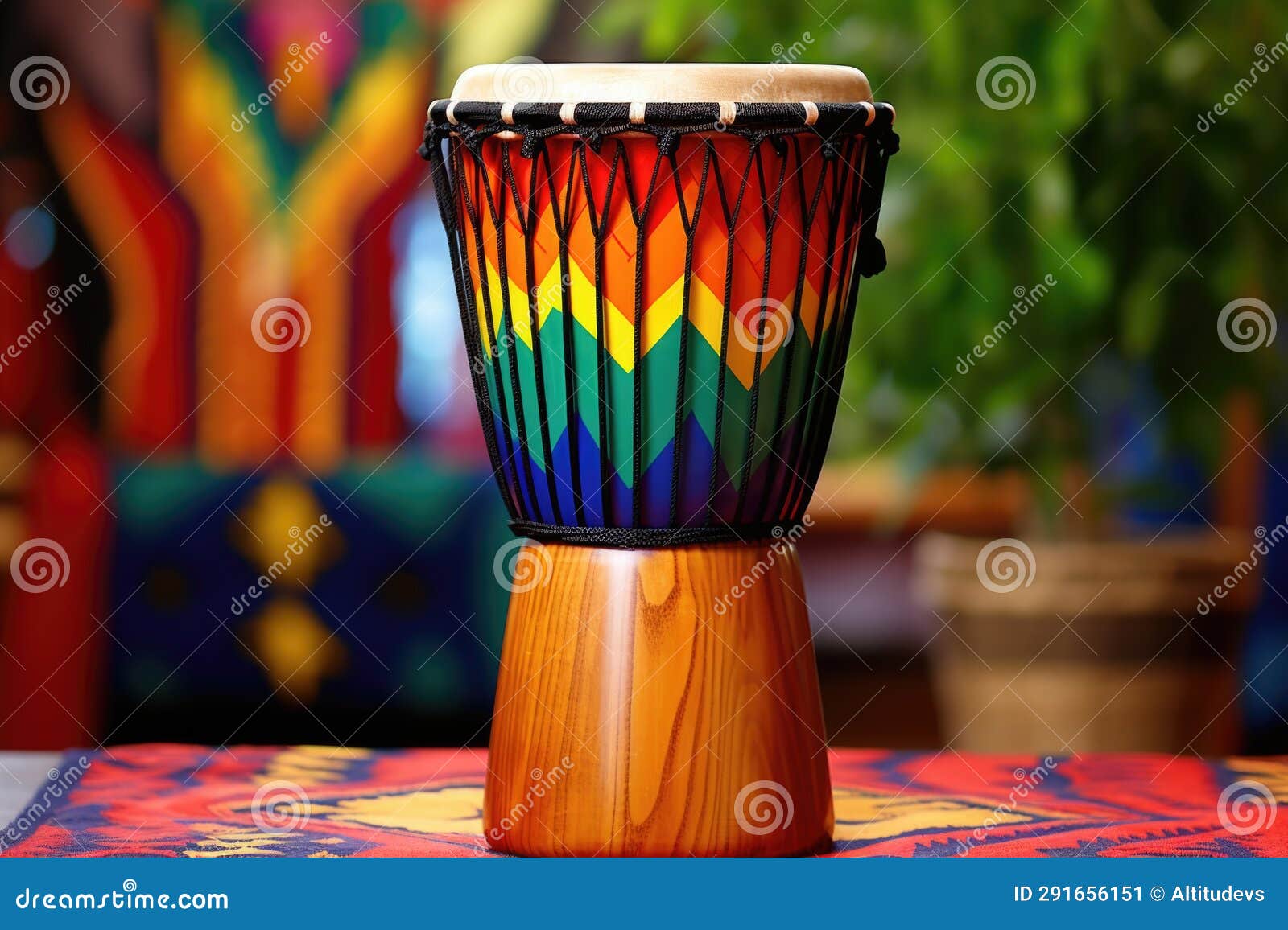 Colorful African Djembe Drum with Bamboo Background Stock Image Image