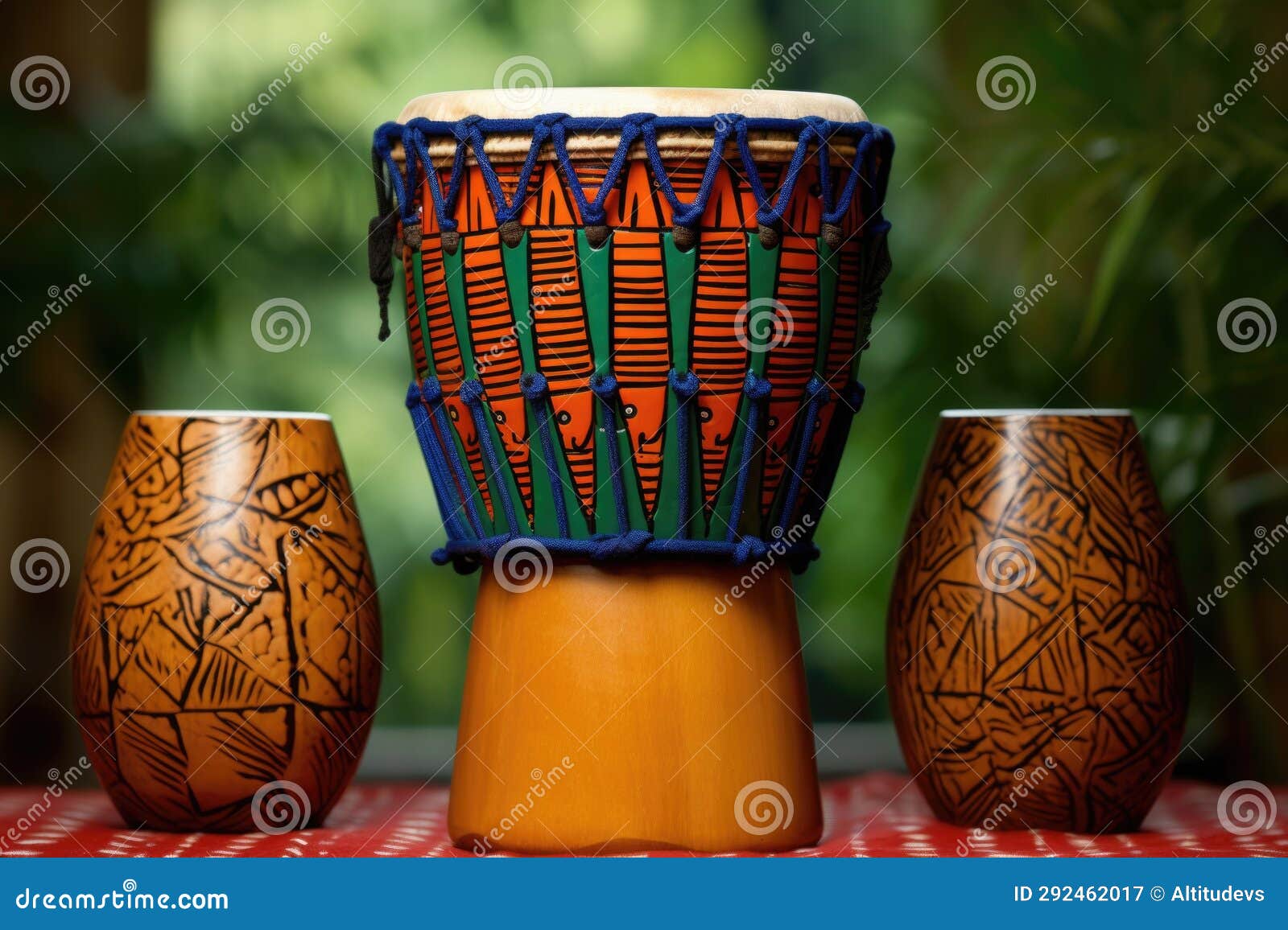 Colorful African Djembe Drum with Bamboo Background Stock Image Image
