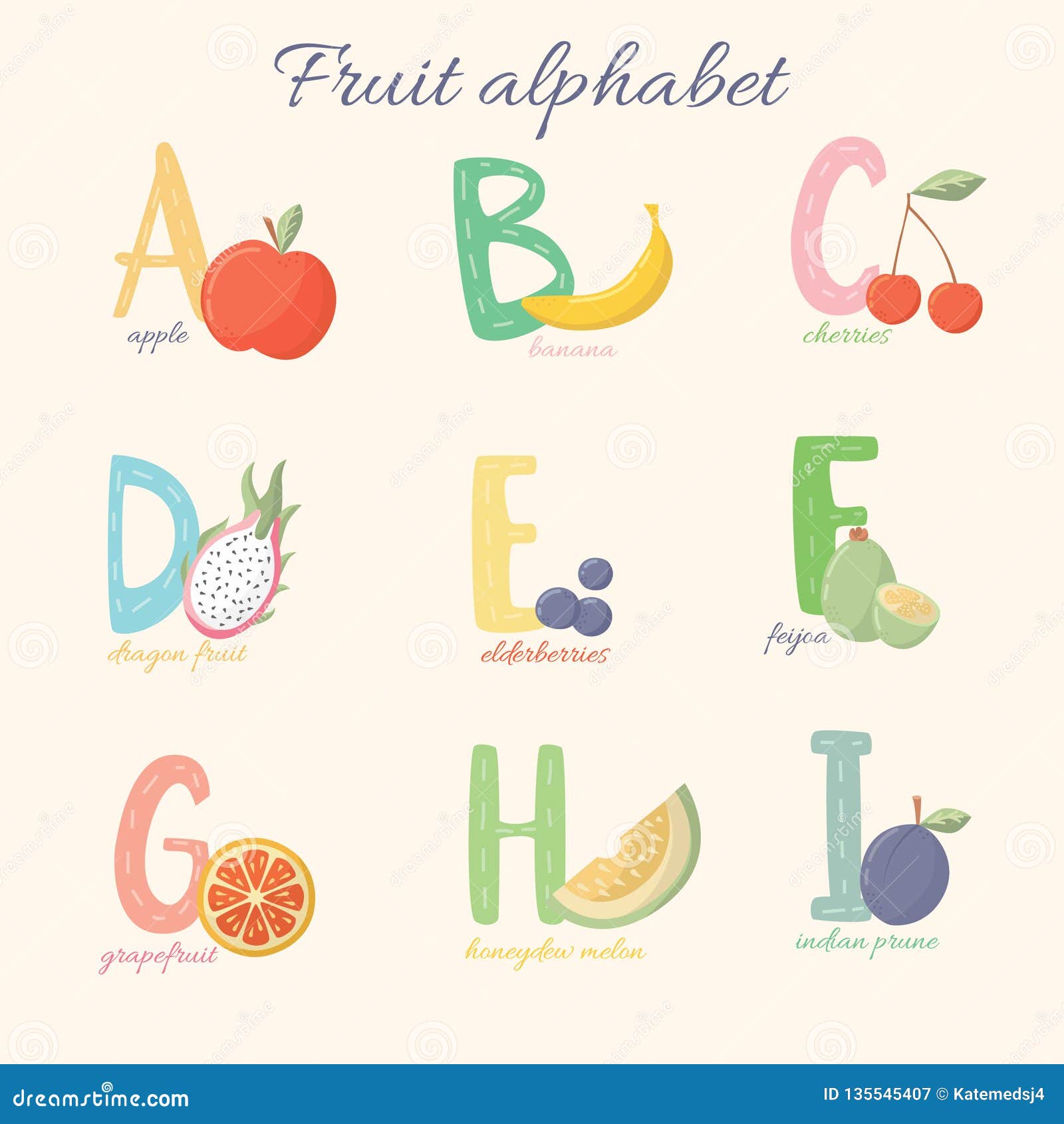 Fruit Alphabet from a To I. Vector Fruit Alphabet. Stock Vector ...