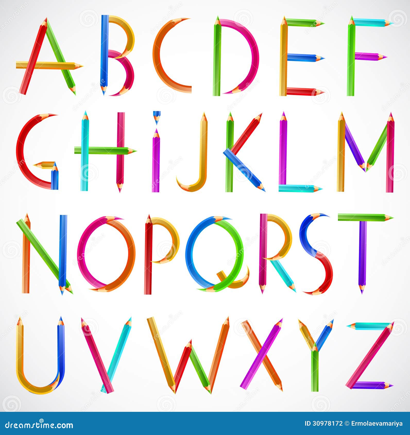 Colorful Alphabet of Pencils. Vector Stock Vector Illustration of
