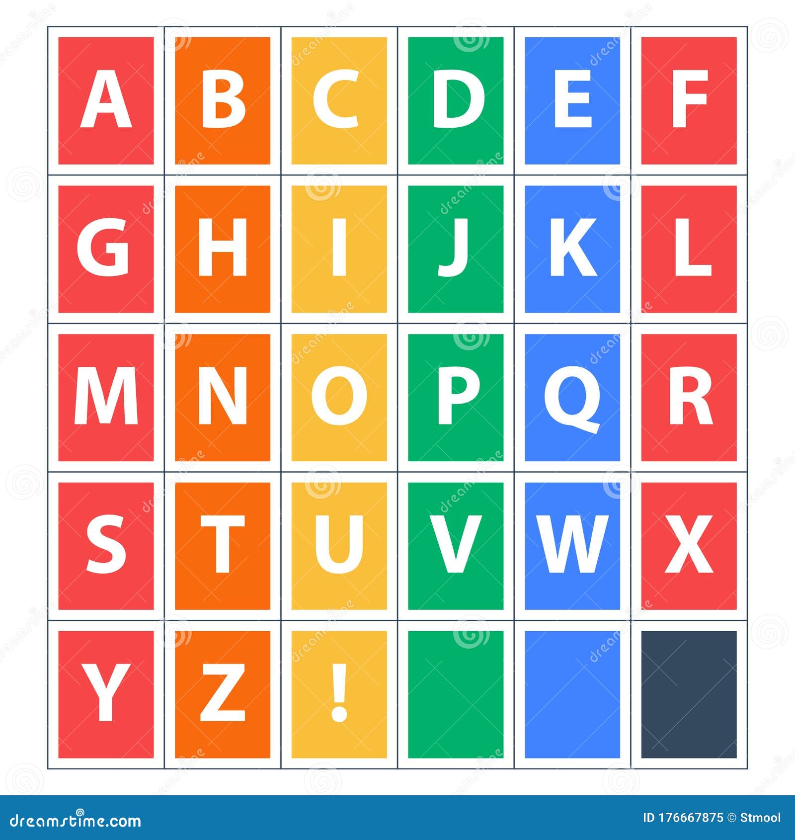 Colorful Alphabet, Set of Letters in Rectangles Stock Vector