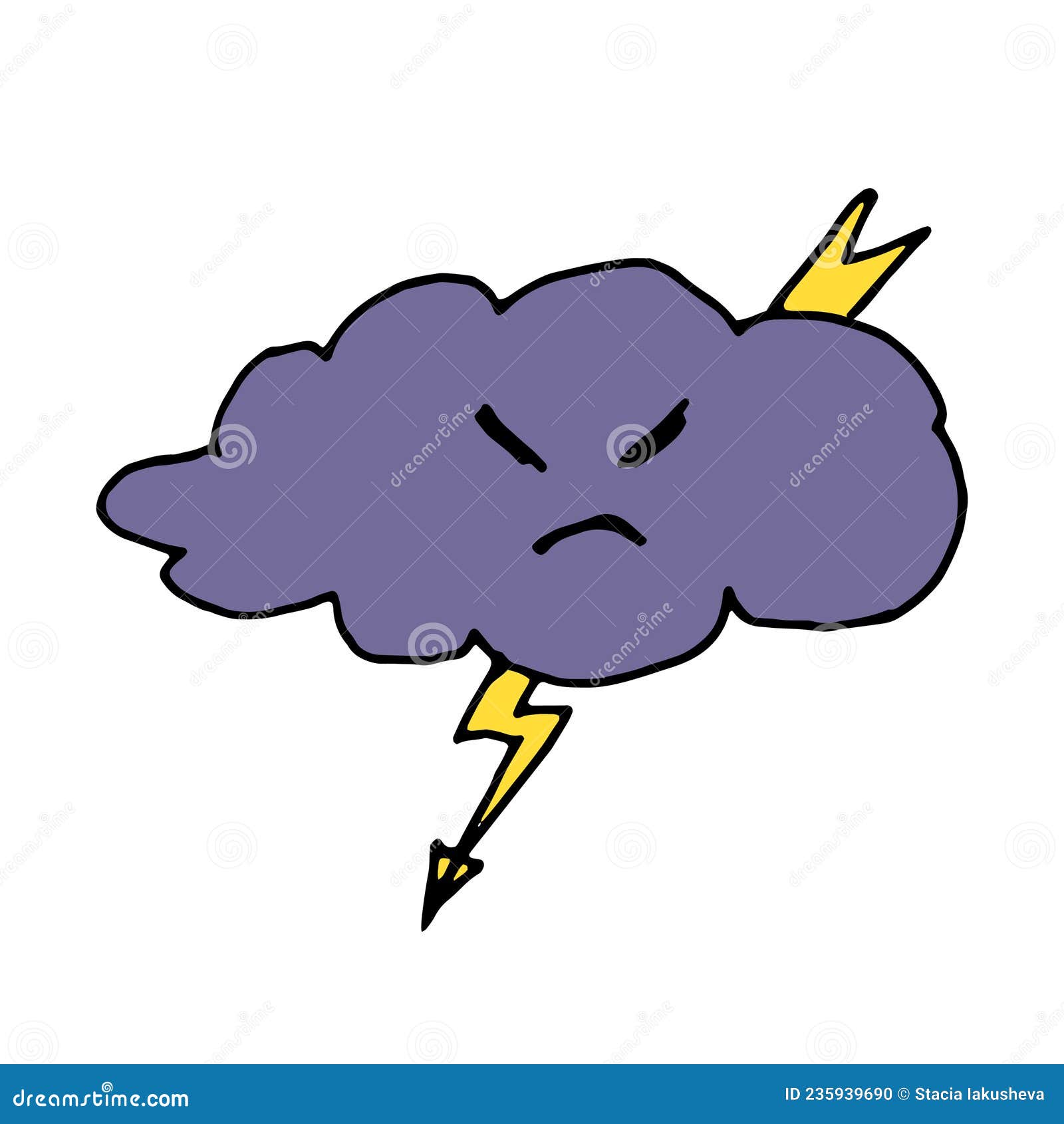 Colorful Angry Cloud with Lightning Vector Doodle Stock Vector ...