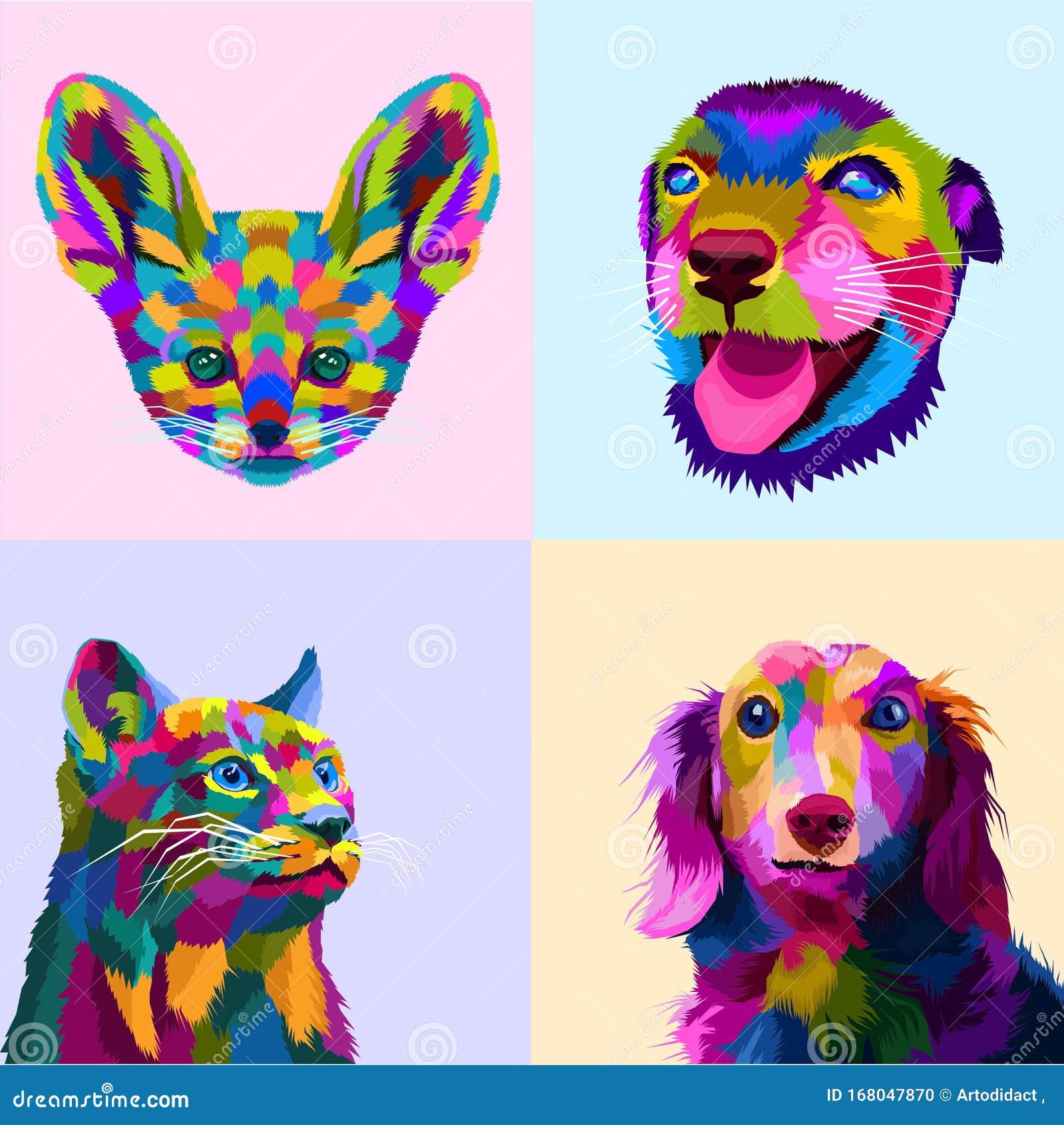Colorful Animal Set Dog and Cat Pop Art Style Stock Vector - Illustration of cute, poly: 168047870 Colorful Animal Set Dog And Cat Pop Art Style Stock Vector - Illustration Of Cute, Poly: 168047870